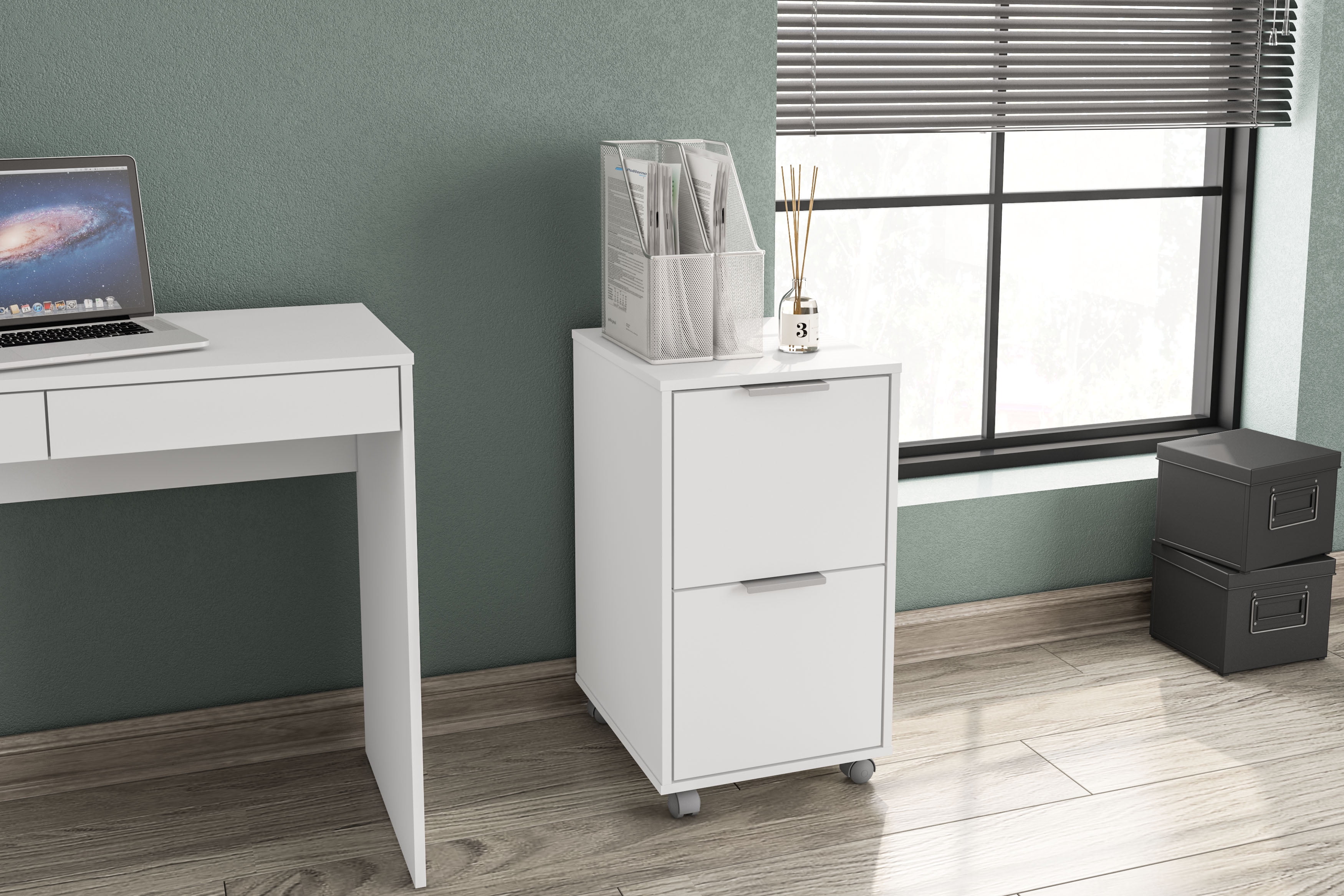Polifurniture Durban Two Drawer Mobile Wood File Cabinet, White - Image 7