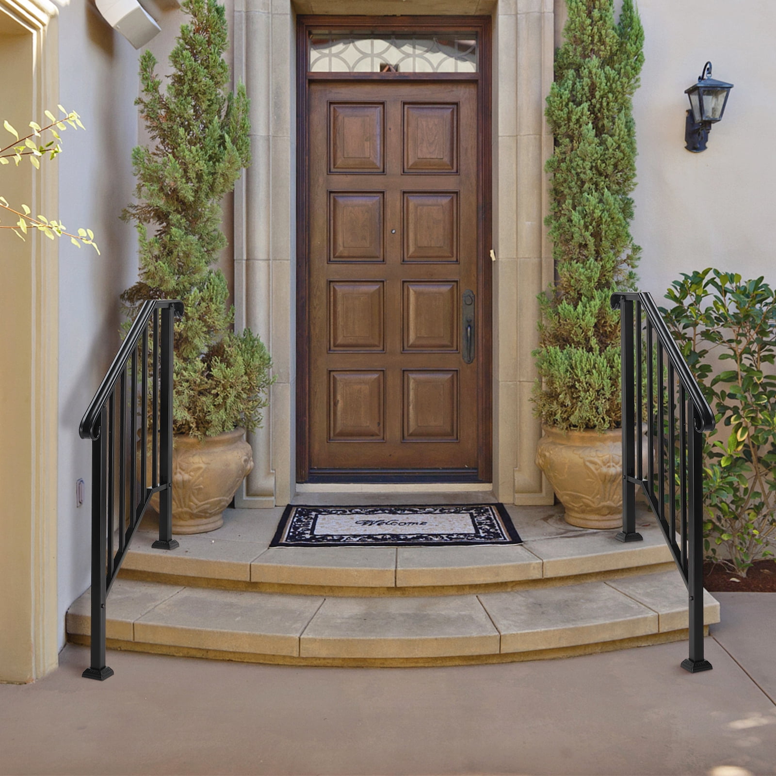 Zimtown Handrail for Stairs Fits 2 or 3 Steps Outdoor Stair Railing Picket Black Wrought Iron Handrail - Image 8