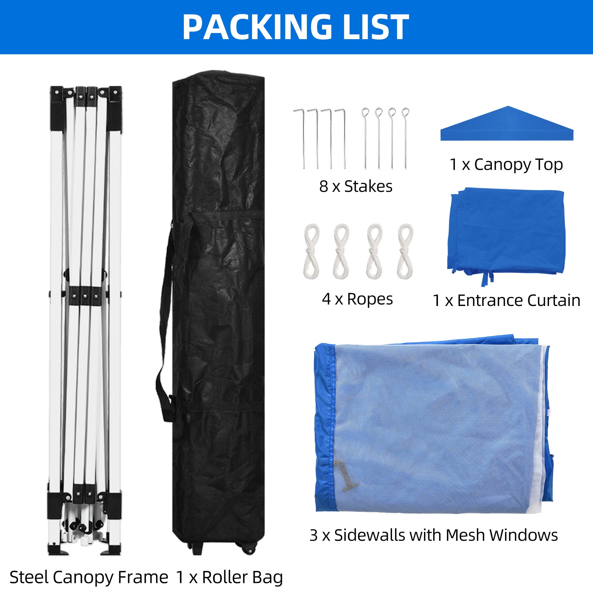 Uforic 10 ft x 10 ft Easy Pop up Outdoor Canopy Tent with 4 Removable Sidewall, Blue - Image 5