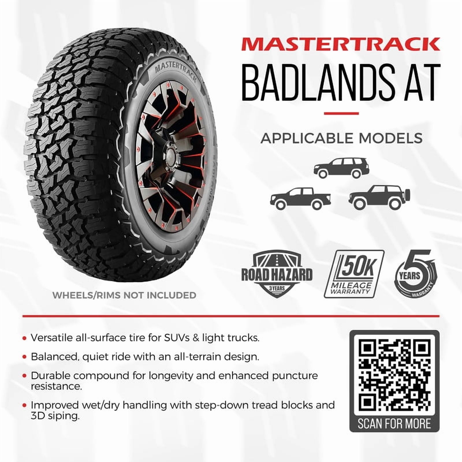 Mastertrack Badlands AT All Terrain LT285/75R16 10 Ply E 126S SUV Light Truck Tire 285/75/16(Tire Only) - Image 8