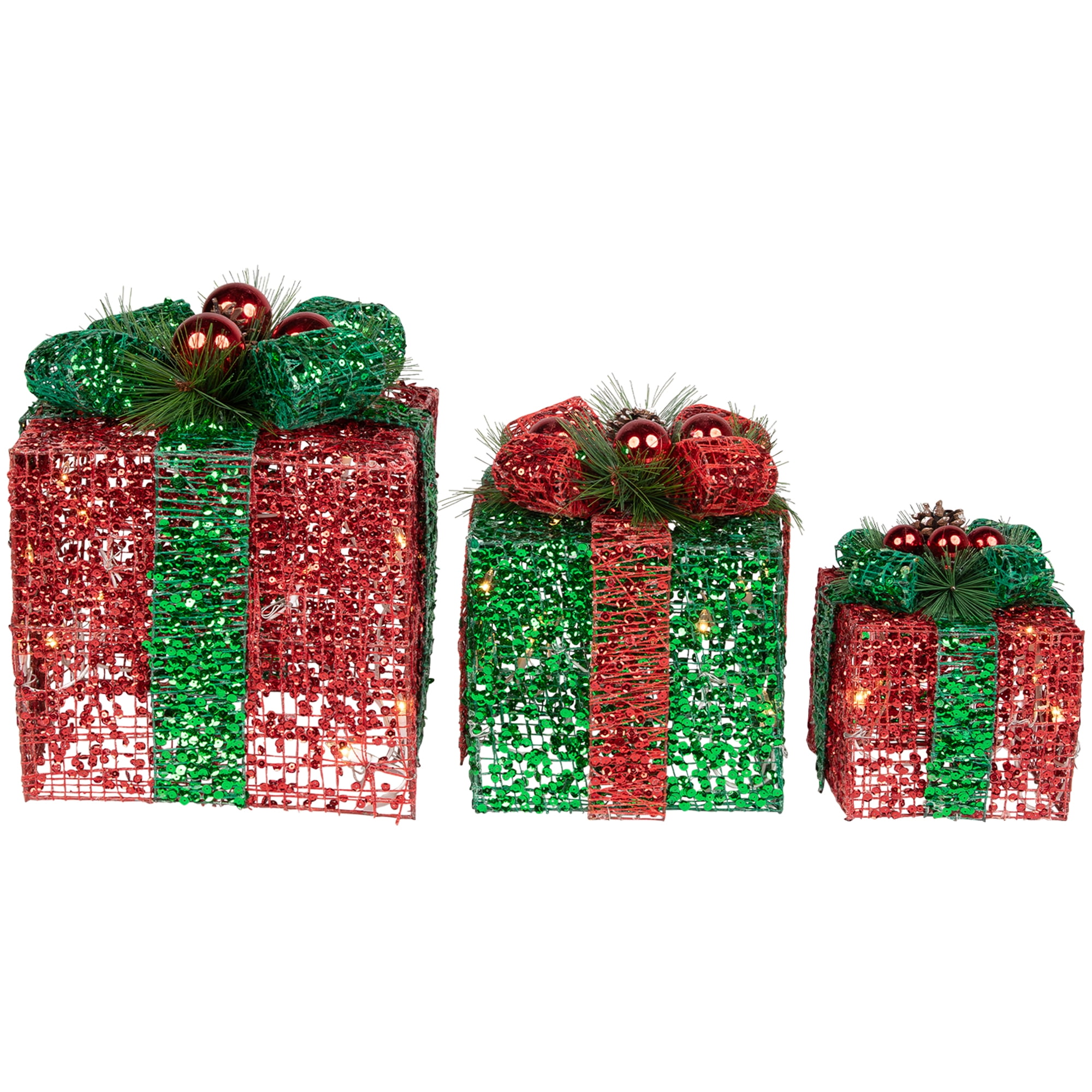 Northlight LED Lighted Glitter Threaded Gift Boxes Outdoor Christmas Decoration - Set of 3 - Image 3
