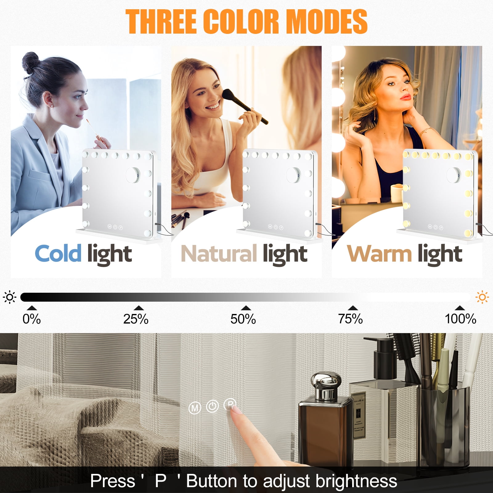 Vanity Mirror with Lights,22.8" x 18.8"Large Makeup Mirror with Lights & 10X Magnification , WLRETMCI Hollywood Vanity Mirror with 3 Modes Dimmable , Smart Touch, Tabletop Wall Mount - Image 5