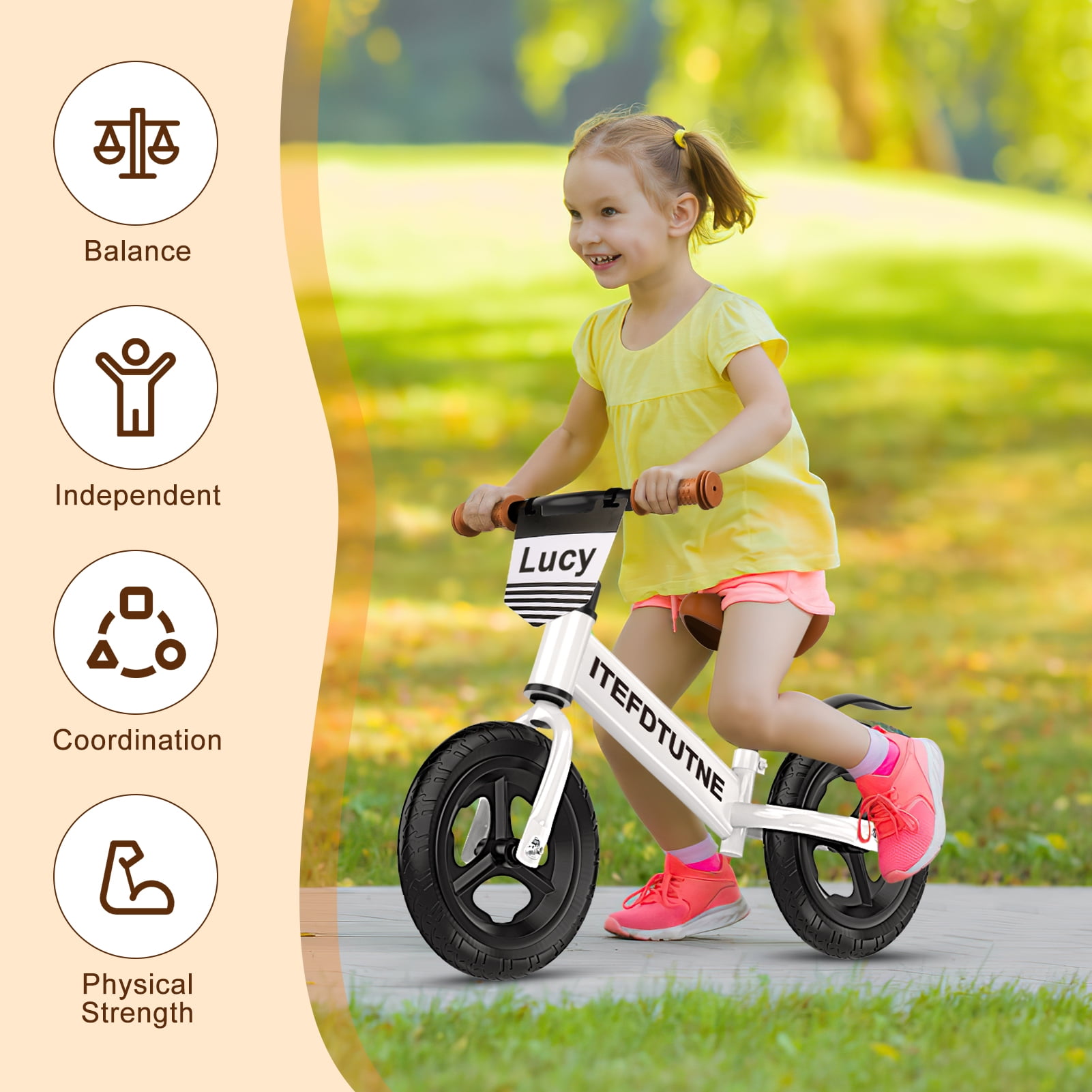 DOMQGA 12" Balance Bike for Kids,Adjustable Seat and Handlebar,No Pedal Balance Bicycle with Fender for Kids Ages 18 Months to 5 Years ,White - Image 7