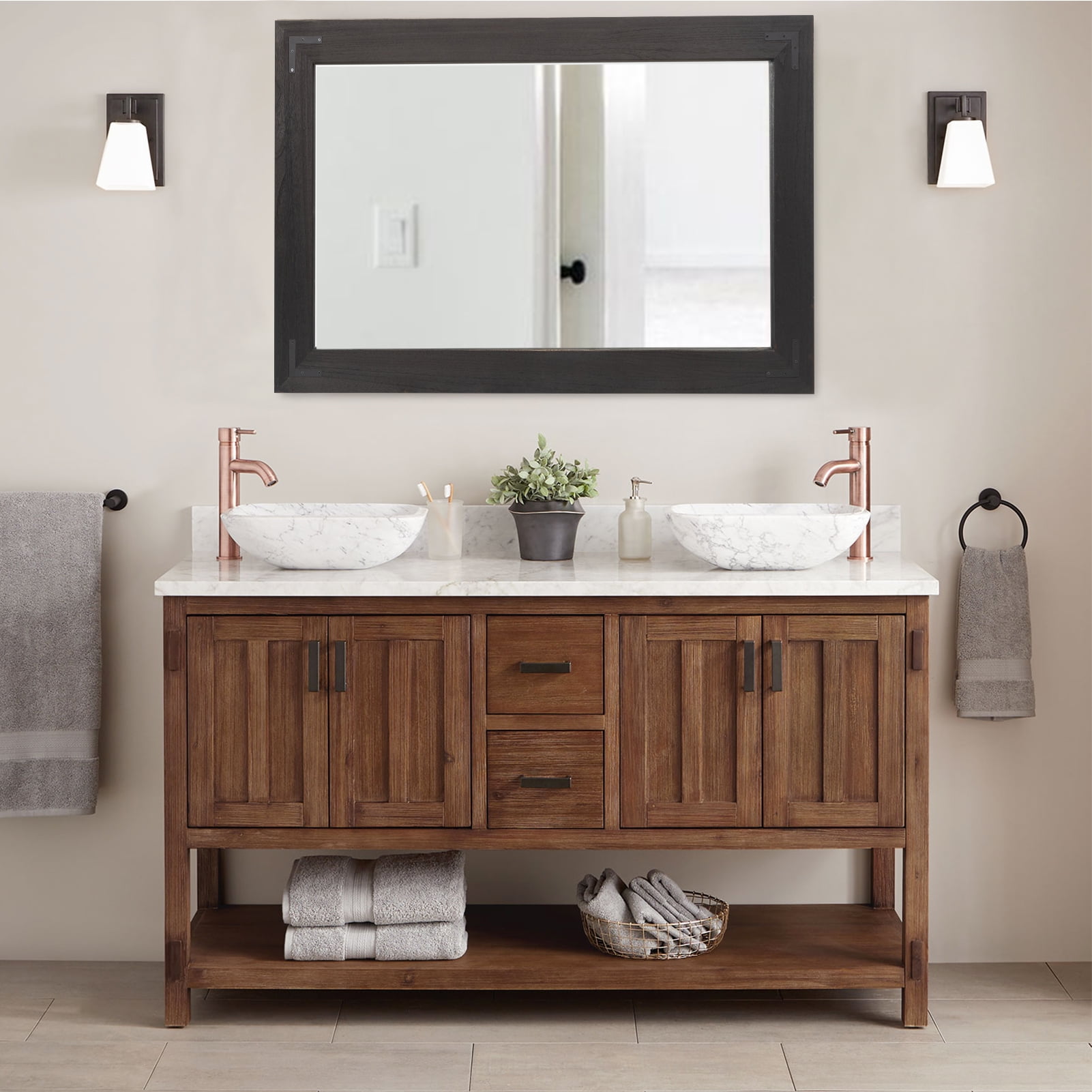 YOSHOOT Rustic Wooden Framed Wall Mirror,Decorative Wood Wall Mirror for Living Room or Bathroom Vanity,Rectangle Hanging Mirror Home Wall DecorBlack-26x18 - Image 3