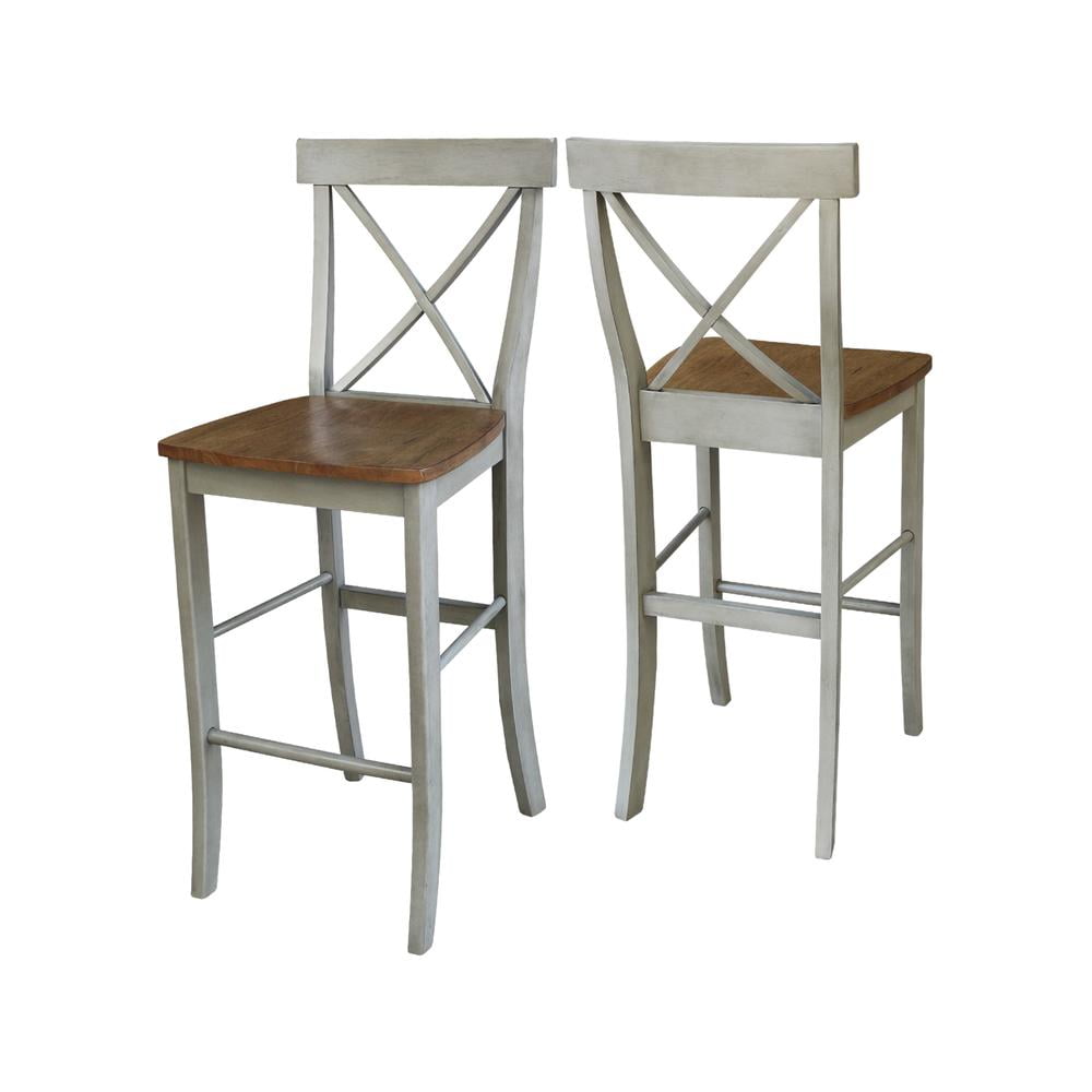 International Concepts Wood Cross Back Bar Height Stool - 30" Seat Height - Distressed Hickory/Stone - Image 5