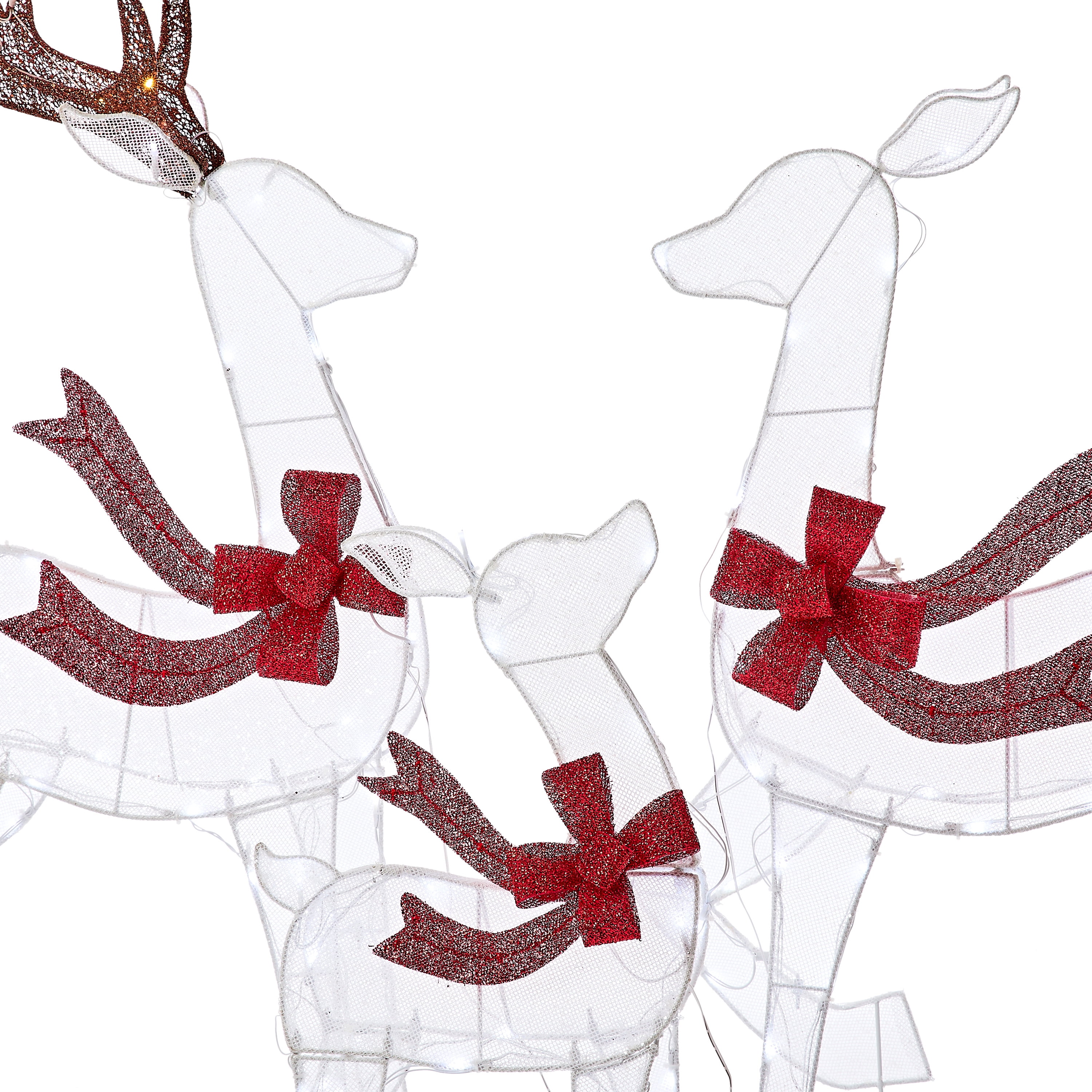 Holiday Time Set of 3 Light-Up 2D White Mesh Deer Family with 120 Cool White LED Christmas Lights - Image 4