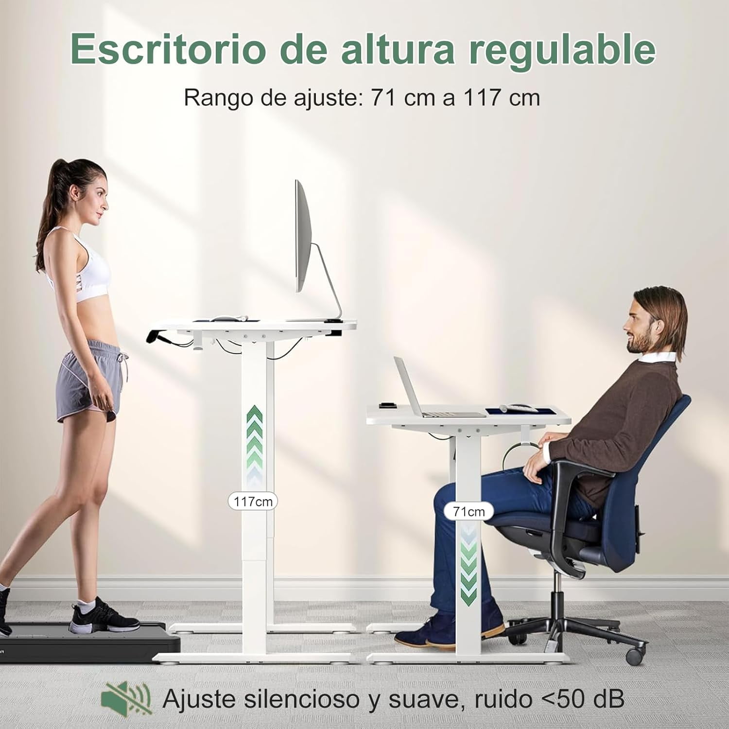 UNIFULL Adjustable Height Office Desk,Electric Ergonomic Desk 120x60 CM,Home and Office Workstation,Modern Gaming Desk (White) - Image 4