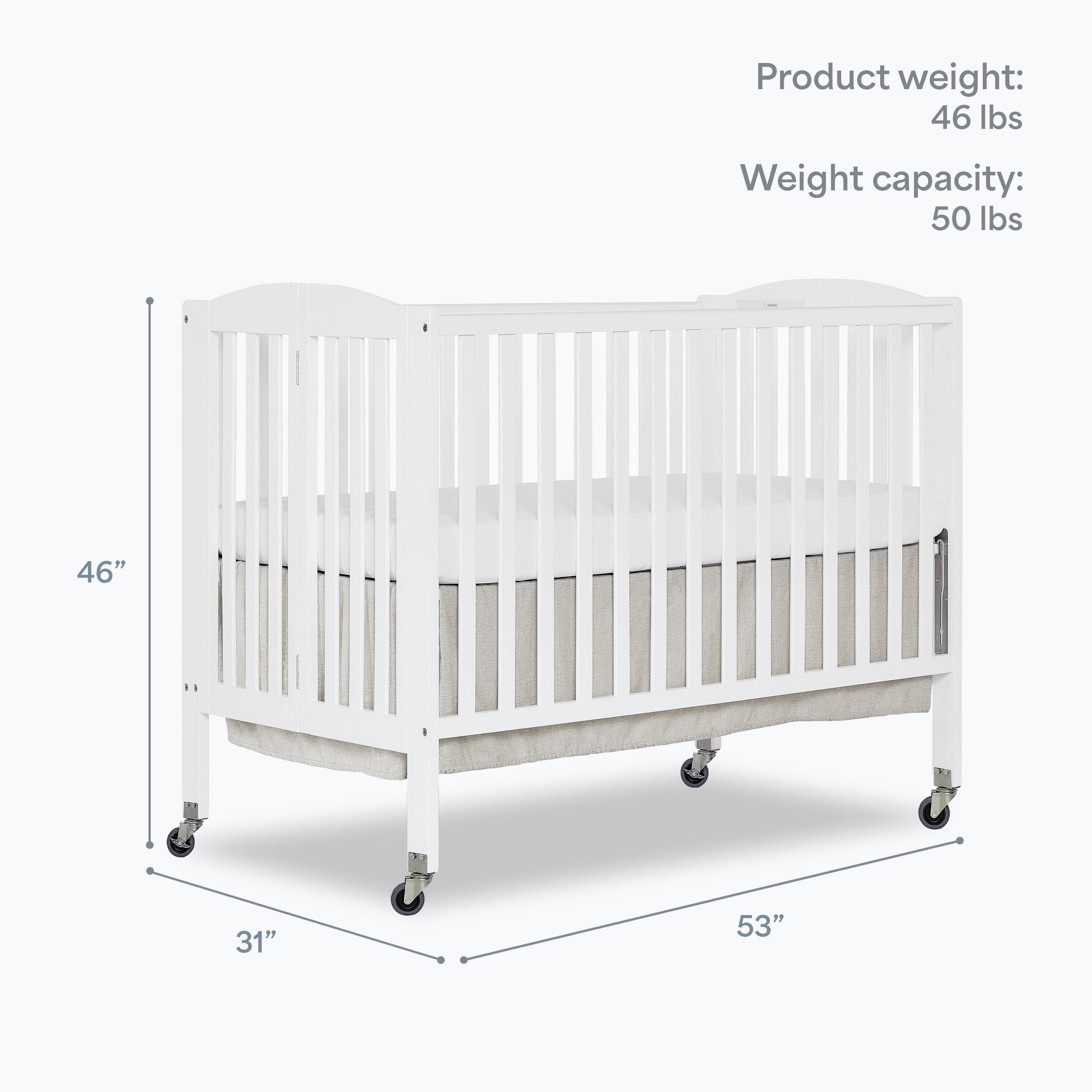 Dream On Me Folding Full Size Convenience Crib in White, Comes With Heavy Duty Locking Wheels - Image 7