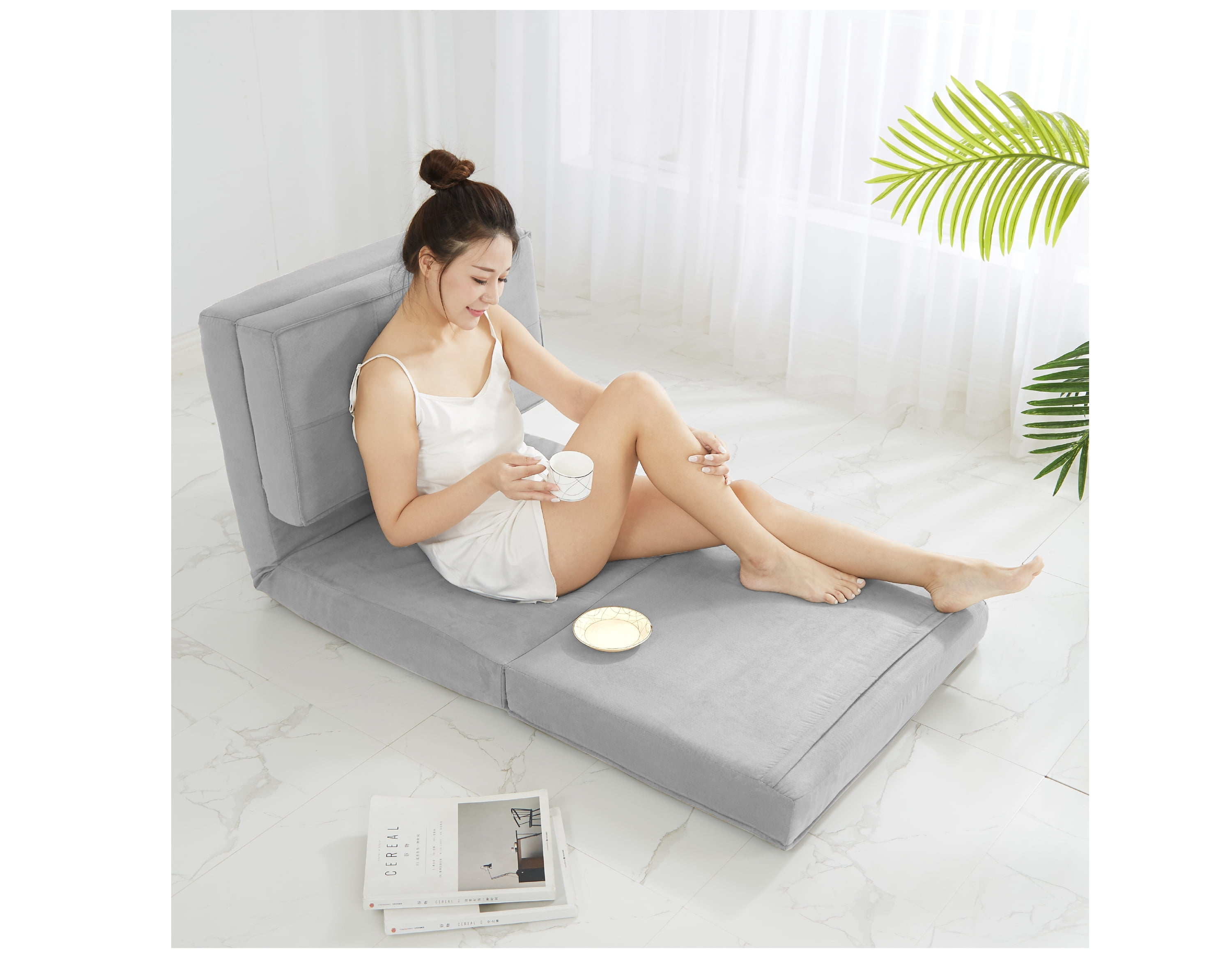 Your Zone Ultra Soft Suede 3 Position Convertible Lounge Flip Chair, Silver - Image 5