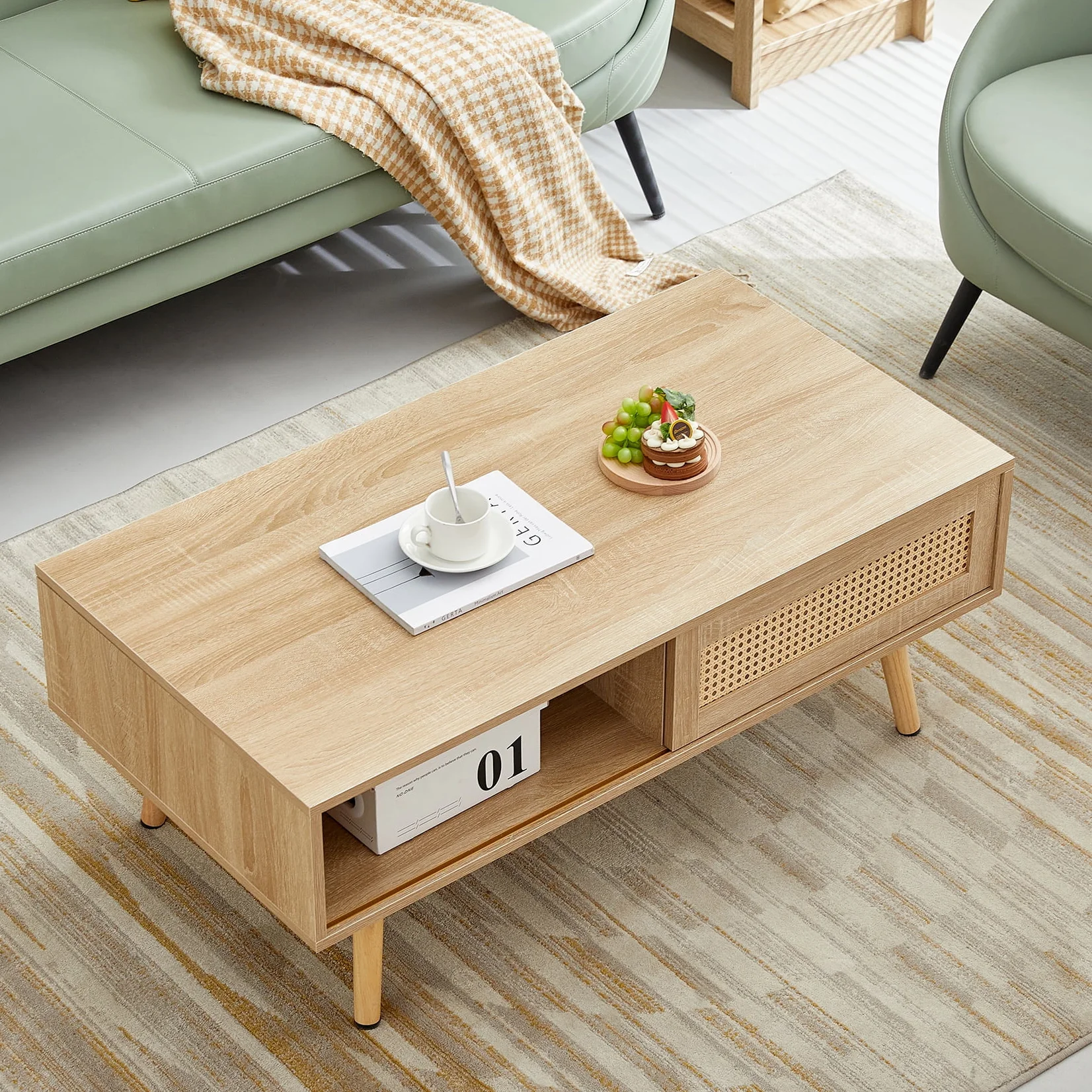 Aukfa Modern MDF Coffee Table with Storage, Walnut - Image 6