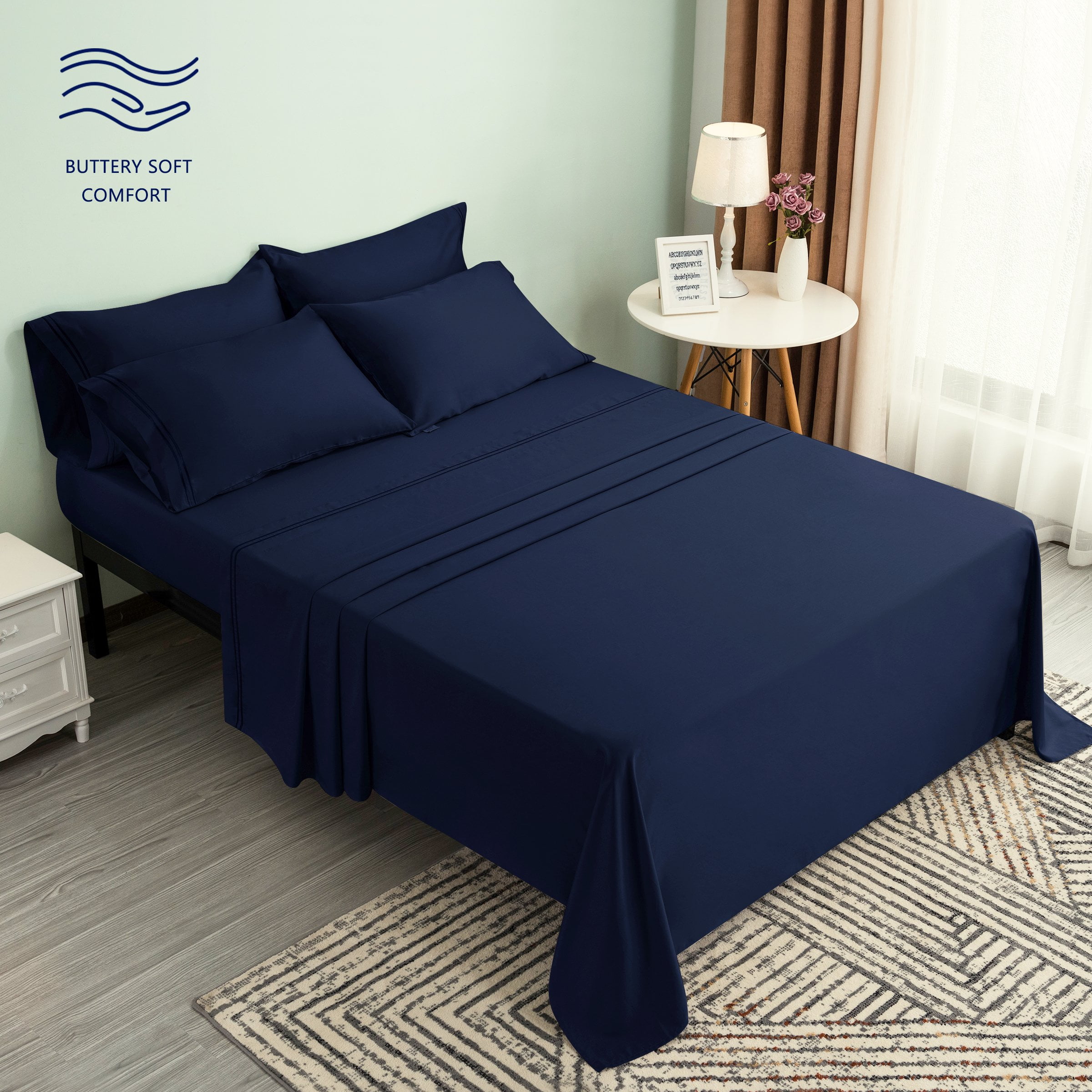 Subrtex 300 Thread Count Cotton and Tencil Bed Sheet Sets Wrinkle Resistant (Twin, Navy) - Image 6