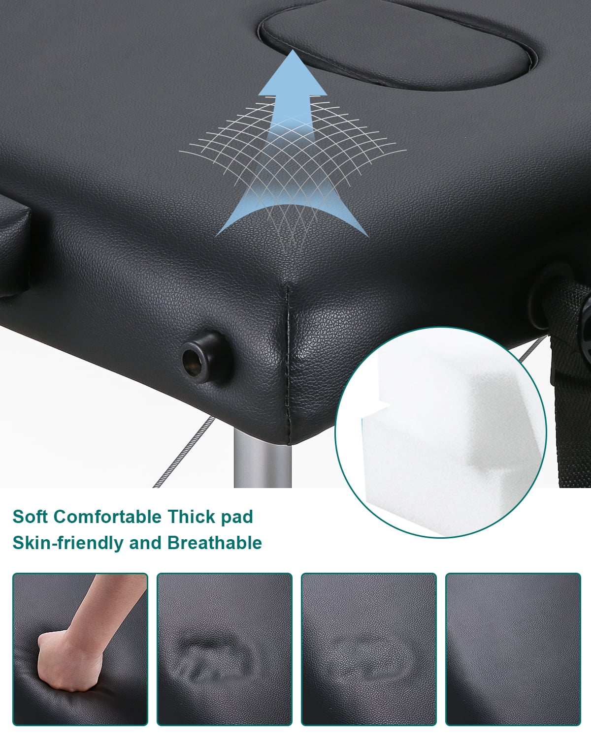 Naipo Portable Massage Table 84 Inch Massage Bed Wide SPA Lash Bed Tattoo Bed Height Adjustable 2 Fold Aluminum Weight Capacity 496LB, Black Promotion - Image 8