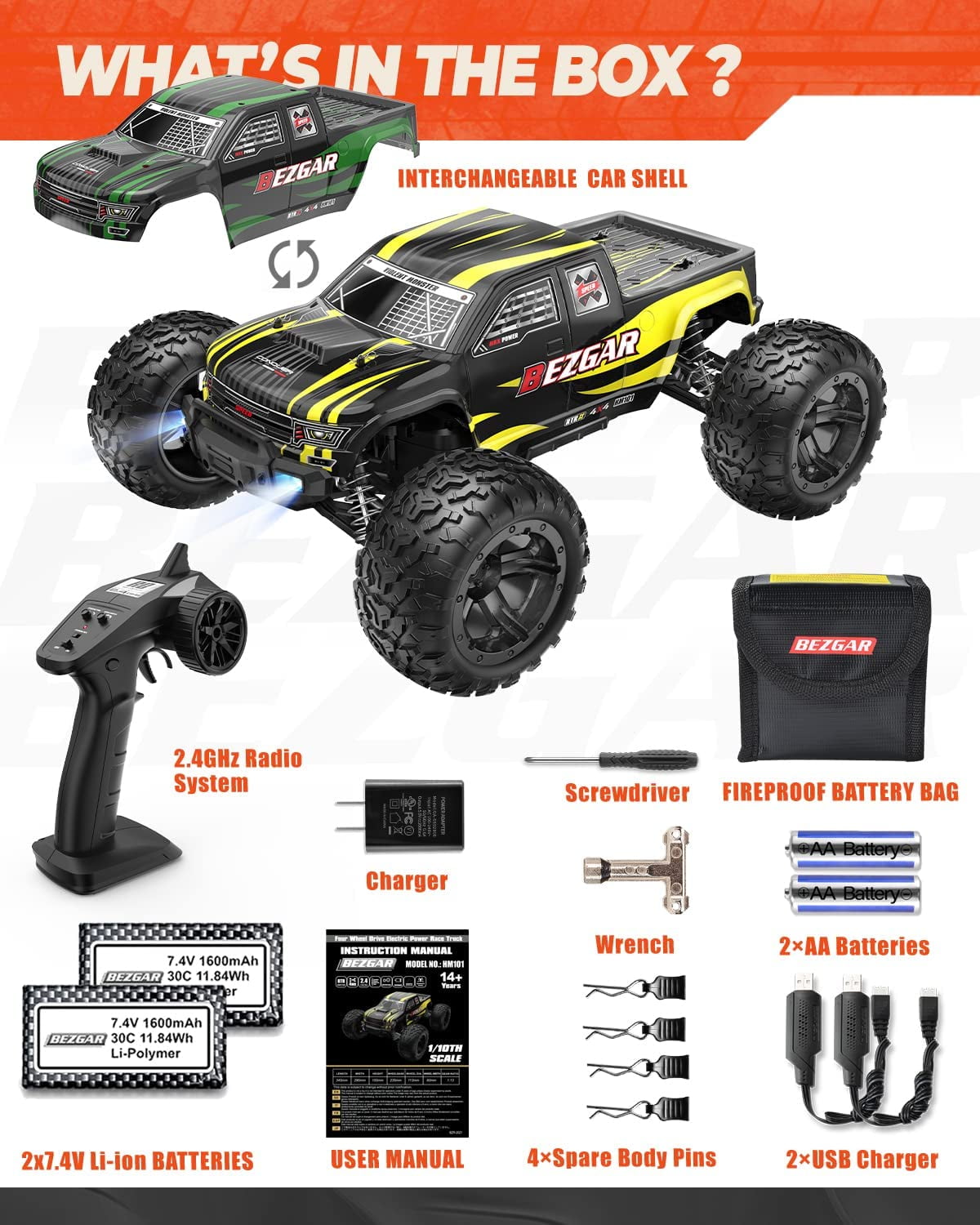 YCFUN 1:10 Remote Control Cars for Adults, 42KM/H RC Cars 4WD High Speed Brushed RC Trucks for Kids - Image 4