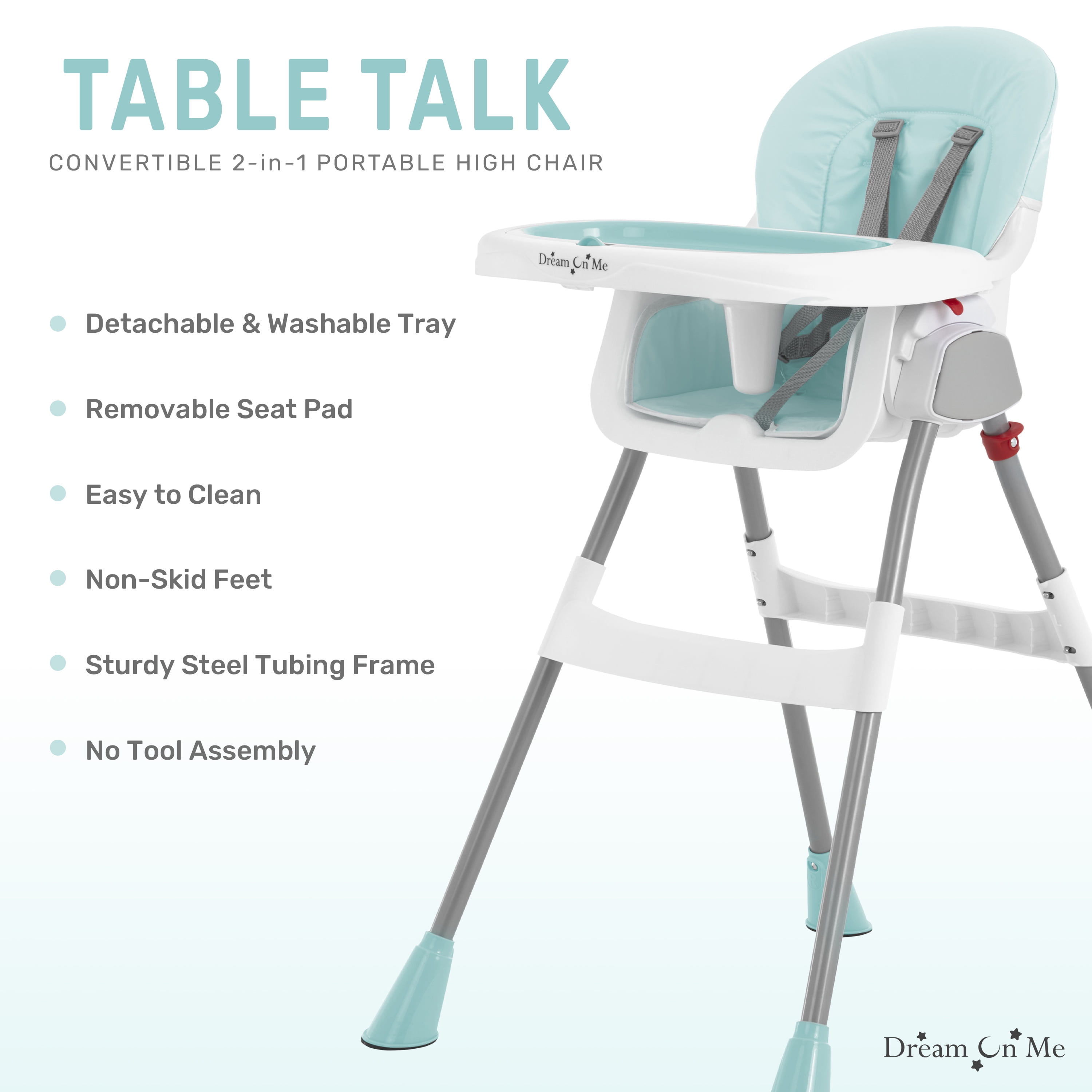 Dream On Me Portable 2-in-1 Table Talk Baby High Chair, Convertible, Compact and Light Weight, Aqua - Image 7