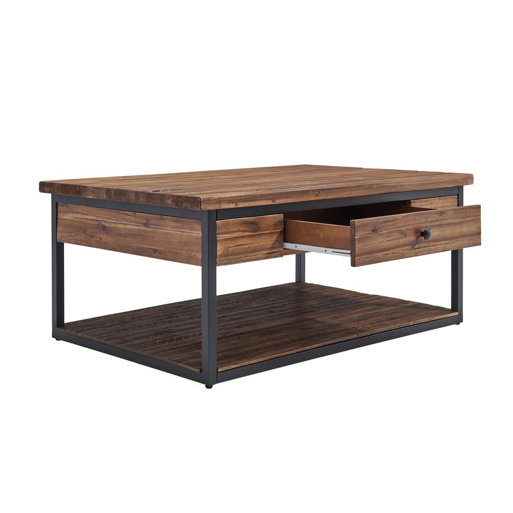 Alaterre Claremont 48"L Rustic Wood Coffee Table with Drawer and Low Shelf - Image 13