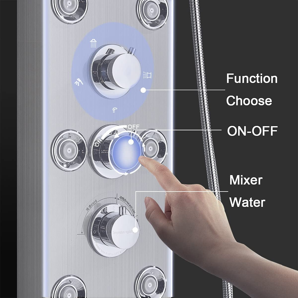 Zovajonia LED Shower Panel Tower System , 6-Functions Stainless Steel Shower Tower ,Waterfall Showerhead,Shower Jets, Rain Shower System Brushed Nickel - Image 7