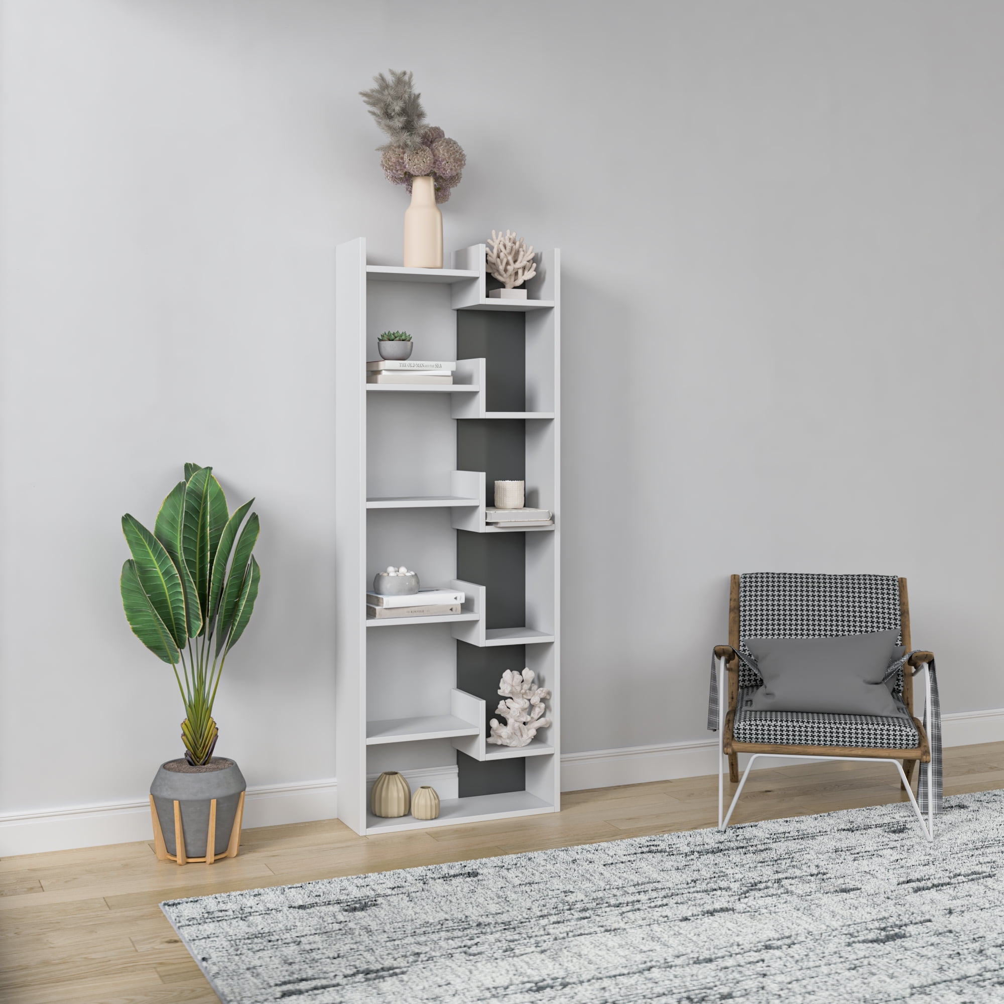 Ada Home Decor 5 Shelf Bookcase Multiple Tier Open Shelf Modern Book Shelves, White/Black - Image 4