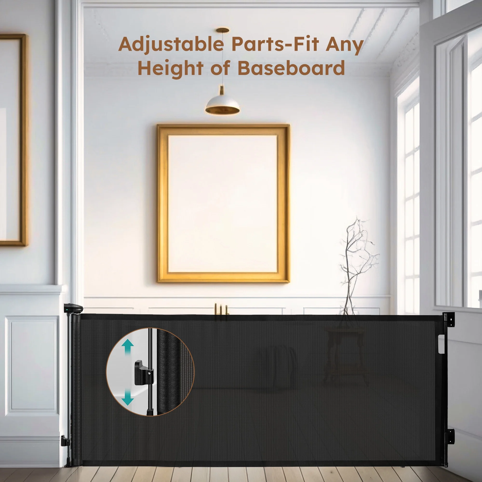 118inch Retractable Baby Gate Extra Wide for Doorways,Mesh Extra Long Dog Gate for Stairs,Child Safety Extra Large Gate for Doorways, Stairs, Hallways, Indoor/Outdoor(Black) - Image 4