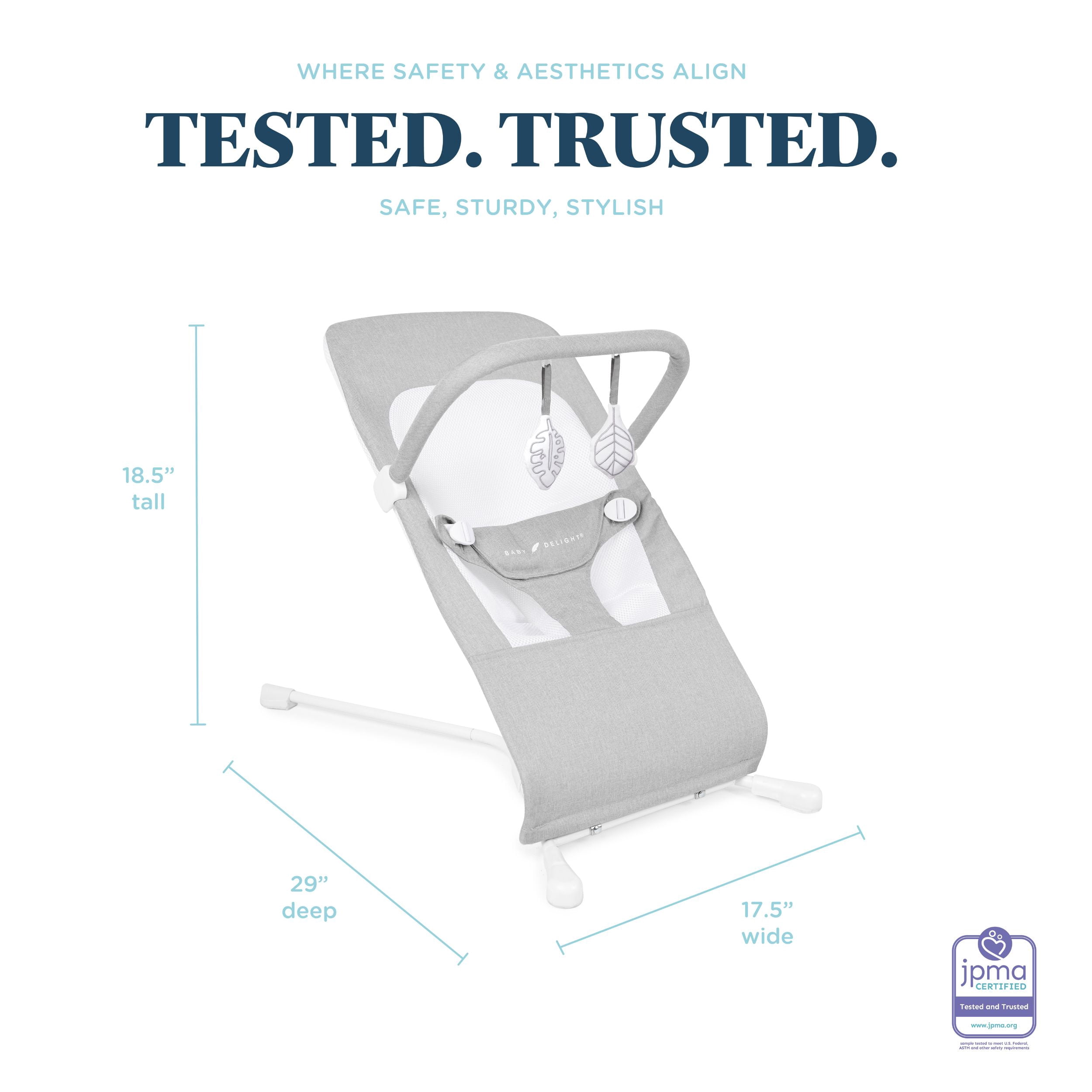 Baby Delight Highland Portable Baby Bouncer, 3-Position, Infants 0-6 Months, Pebble Grey (Unisex) - Image 5