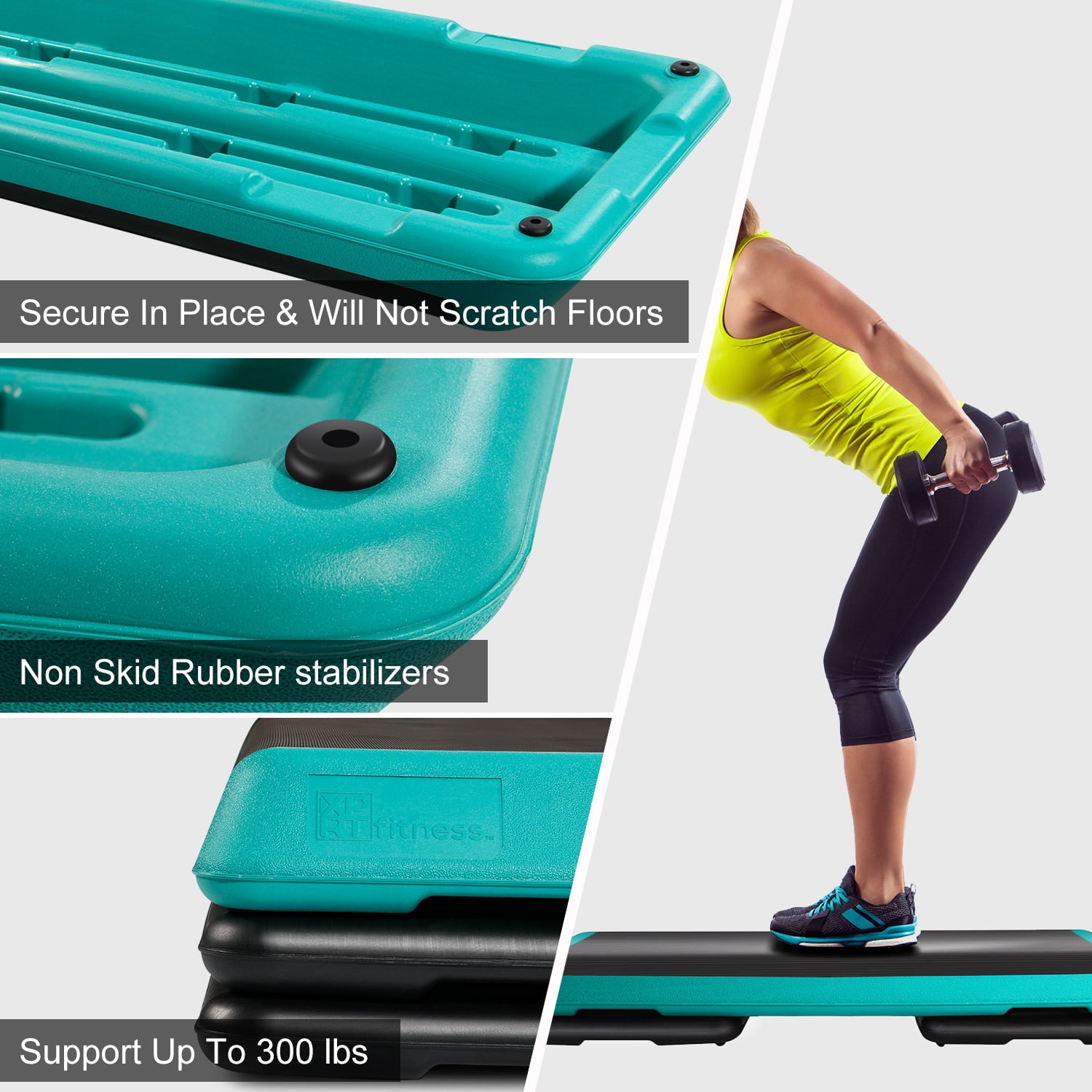 XPRT Fitness Aerobic Stepper 43’’ platform With 4 Risers Health Club Size Step Exercise - Green With Rubber cover - Image 3