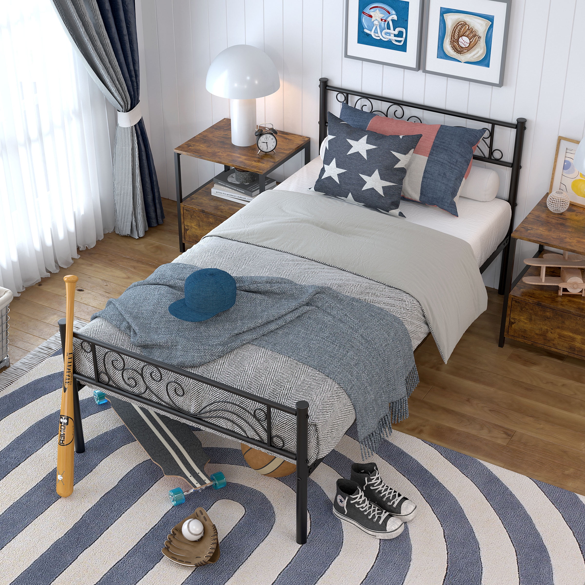 Yoneston Twin Size Metal Platform Bed Frame with Headboard Footboard for Boys Kids Adults, Black - Image 7