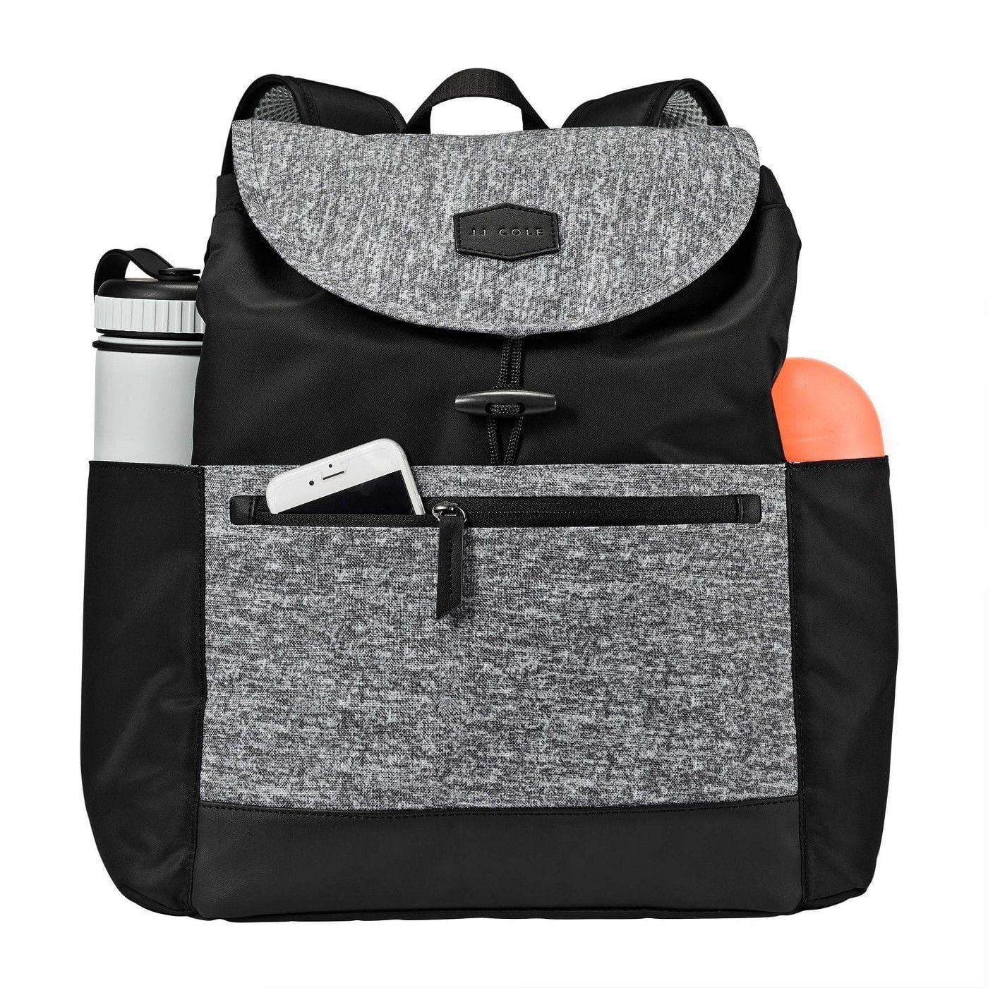 JJ Cole Mezona Cinch Top Backpack Diaper Bag with Secure Zip and 7 pockets, Black Asphalt - Image 3