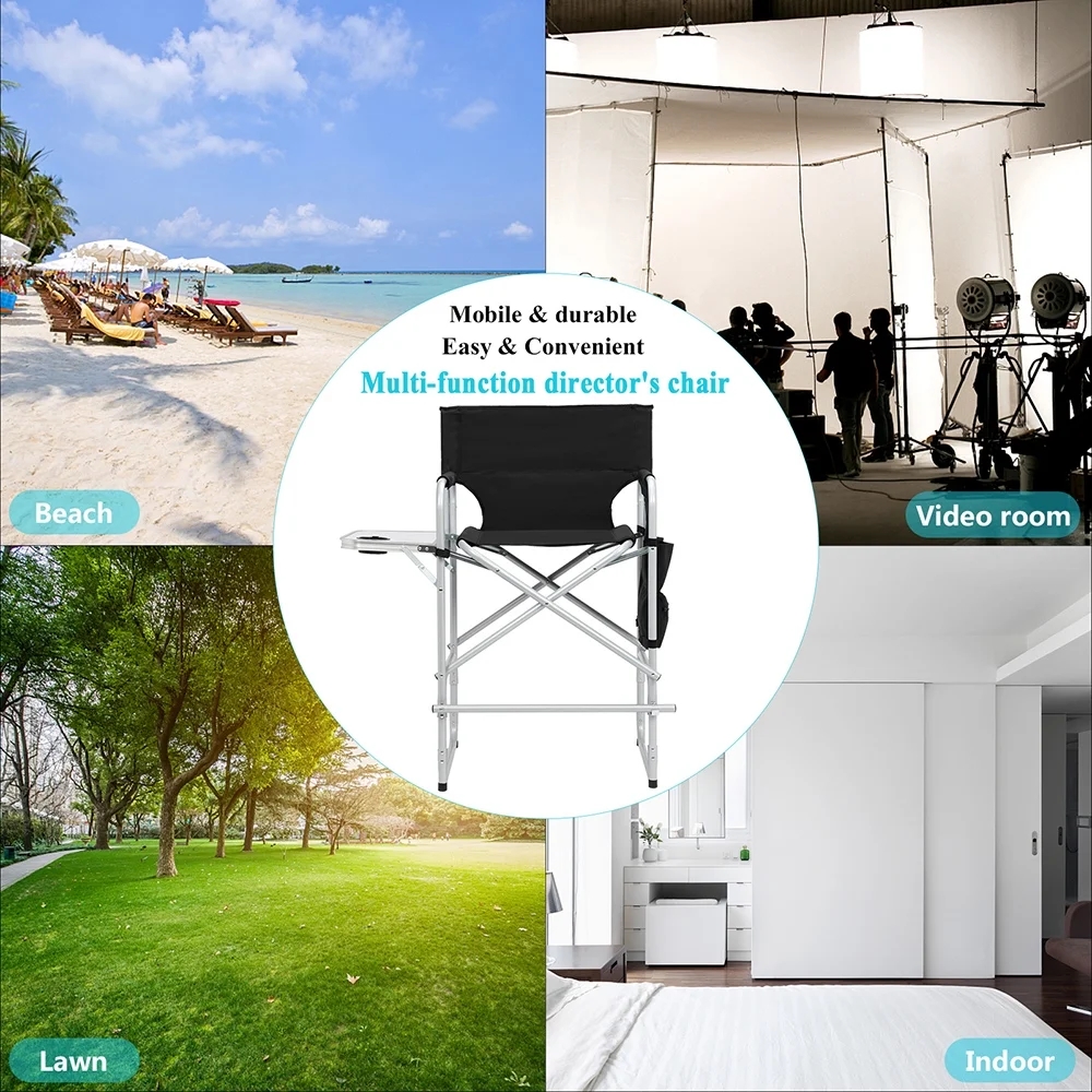 Seizeen Director Chairs for Outside, Folding Camping Chair Tall Directors Chair with Side Table and Side Bag, Heavy Duty Oversize Seat for Beach Fishing Picnic Chairs, Holds up to 300 lbs - Image 7