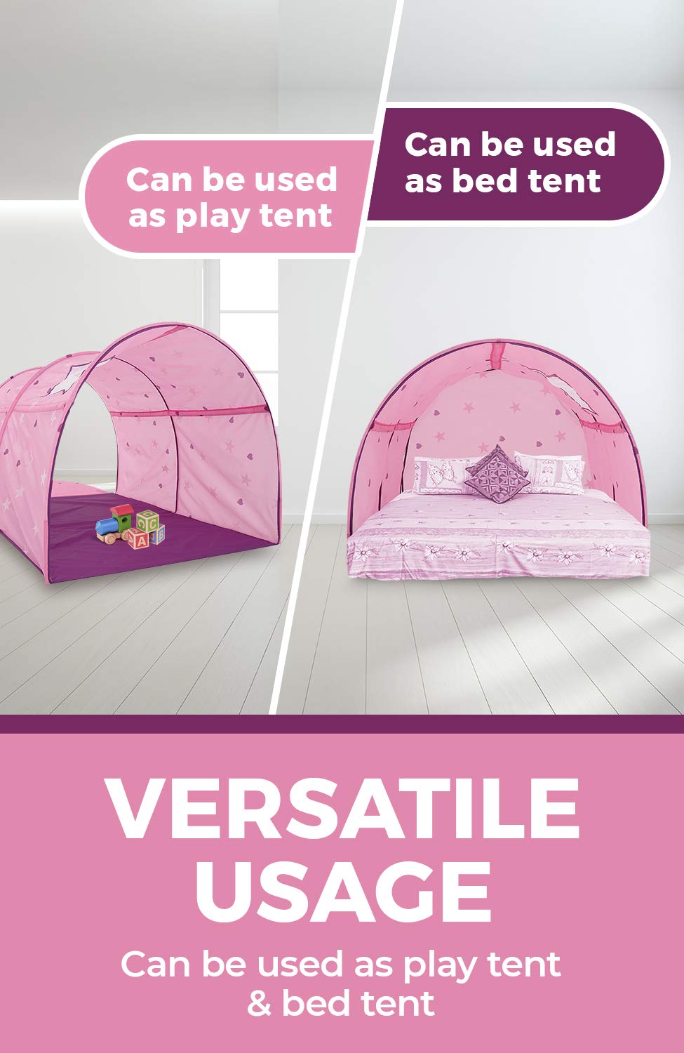 Bed Tent Canopy Kids Play Playhouse Privacy Twin Starlight Pink Pop Up by Alvantor - Image 7