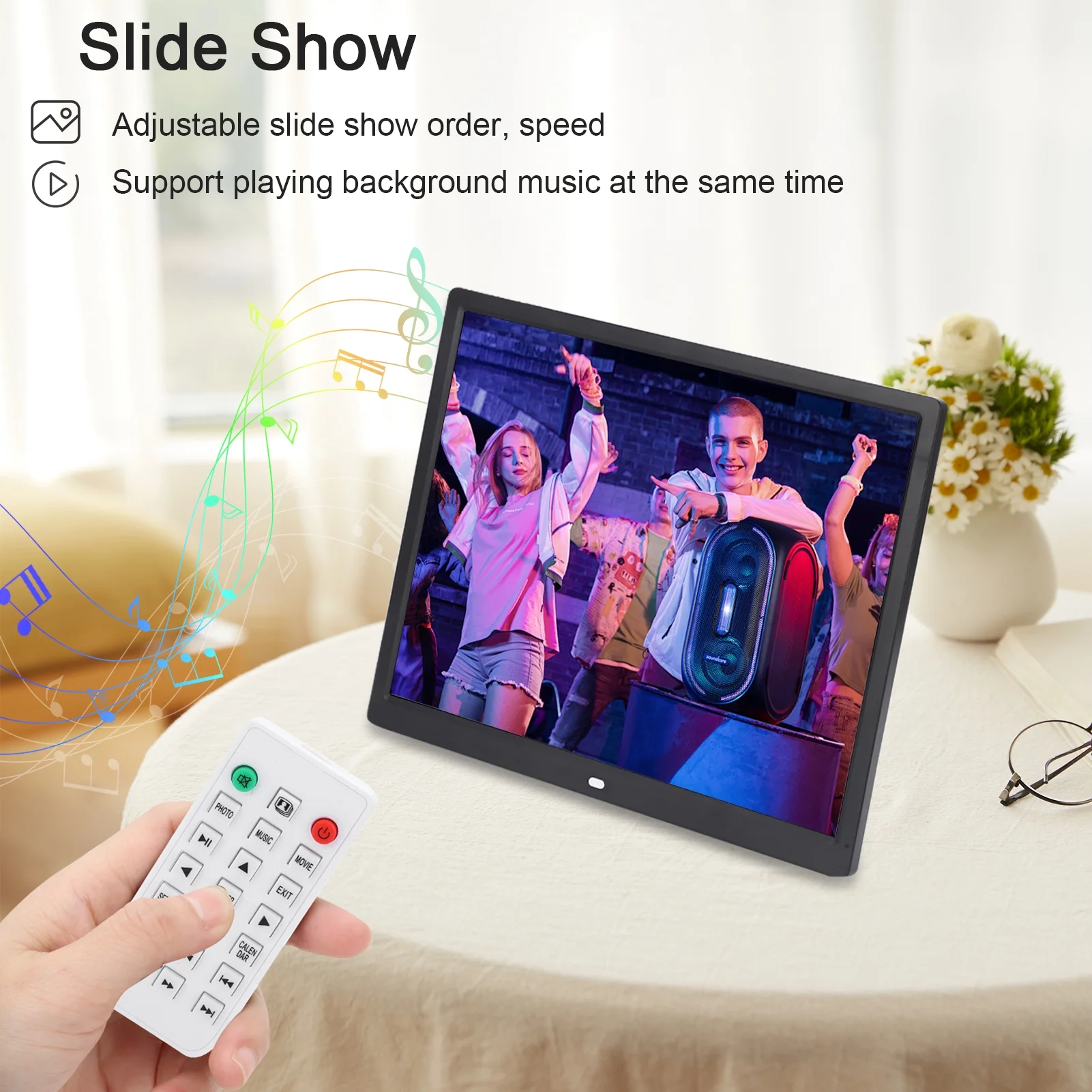 15" Digital Picture Frame with HD IPS Screen Digital Photo Frame Supports up to 16GB Storage Cards, Auto-Rotate, Tabletop & Wall-Mounted Digital Frame Supports Share Photos Video, Black - Image 9