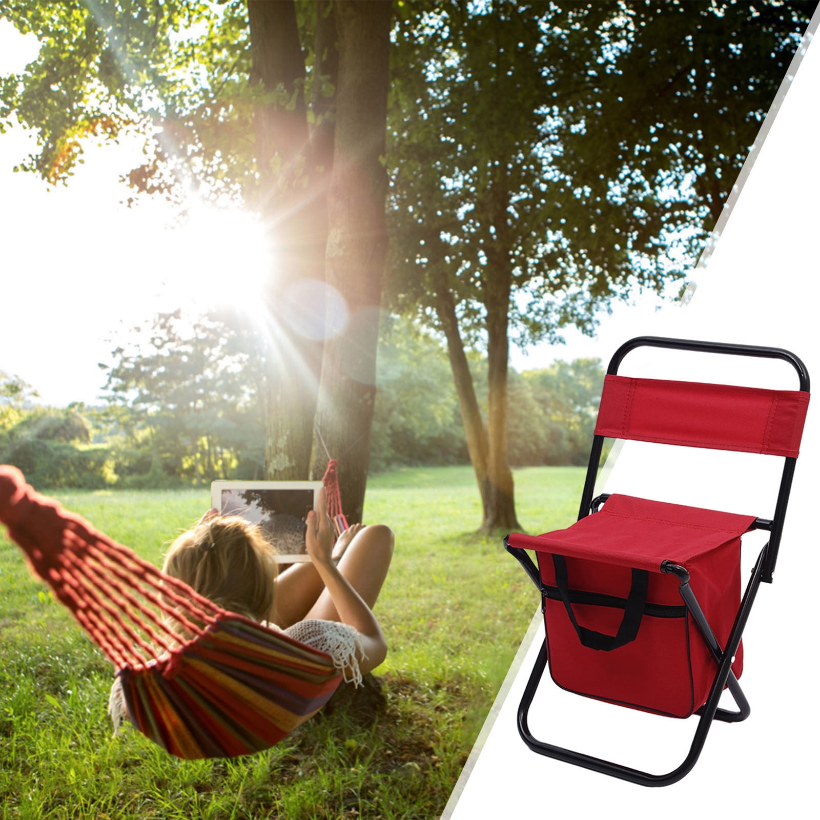 Tuphregyow Outdoor Folding Fishing Chair with Storage Bag Compact and Portable Camping Stool Backpack Chair made with Oxford Cloth for Beach, Outings, and Family Use Red - Image 5