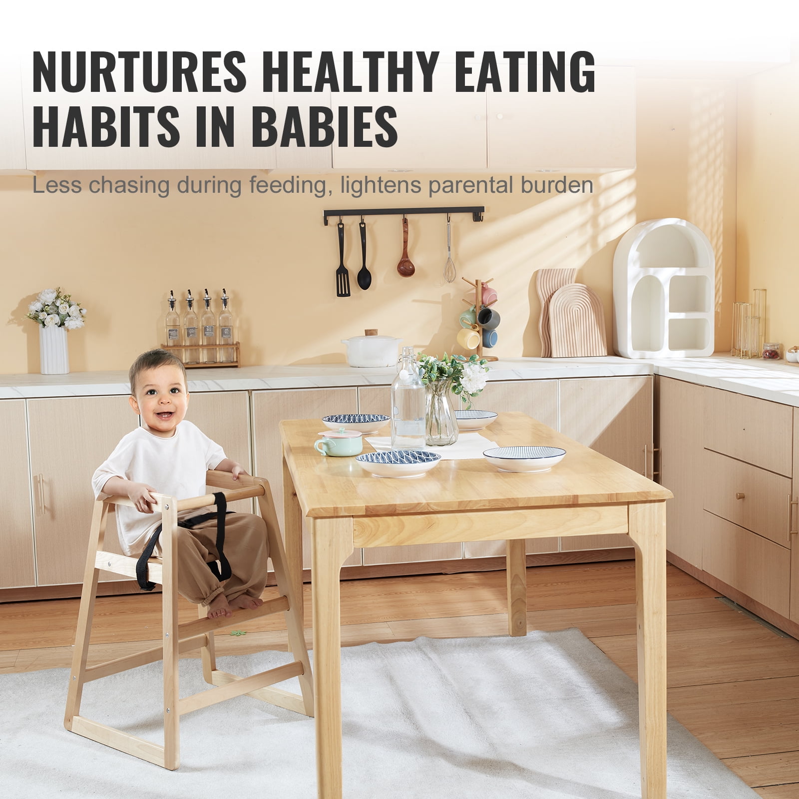 BENTISM Convertible Wooden Baby Highchair Adjustable Legs Wooden Double Solid Wood Feeding Toddler Chair without Tray 29'' Tall - Image 8