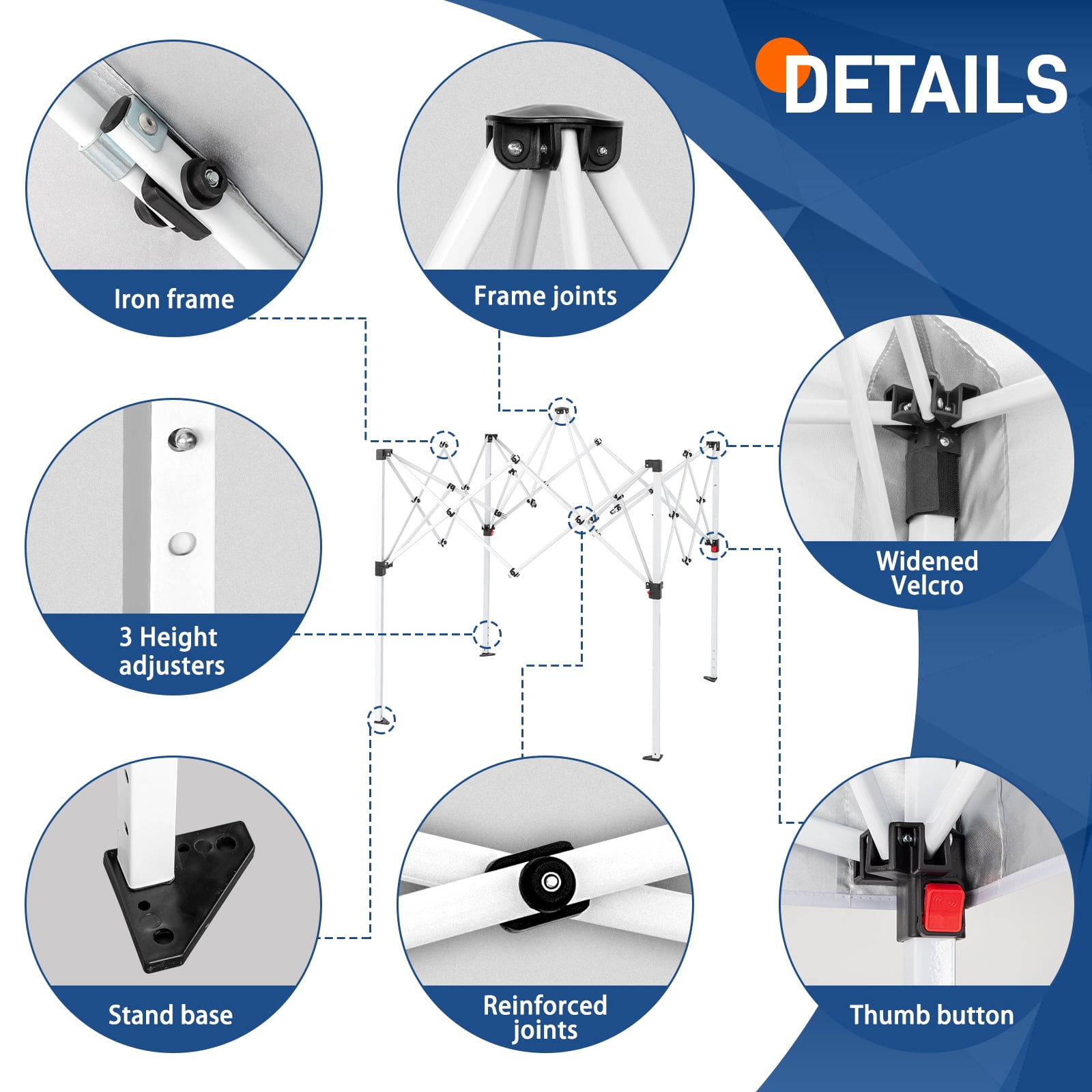 UBesGoo 10ft x 10ft Base/8ft x 8ft Top Portable Canopy Pop Up Tent Garden Instant Tent Carry Bag, Blue - Image 7