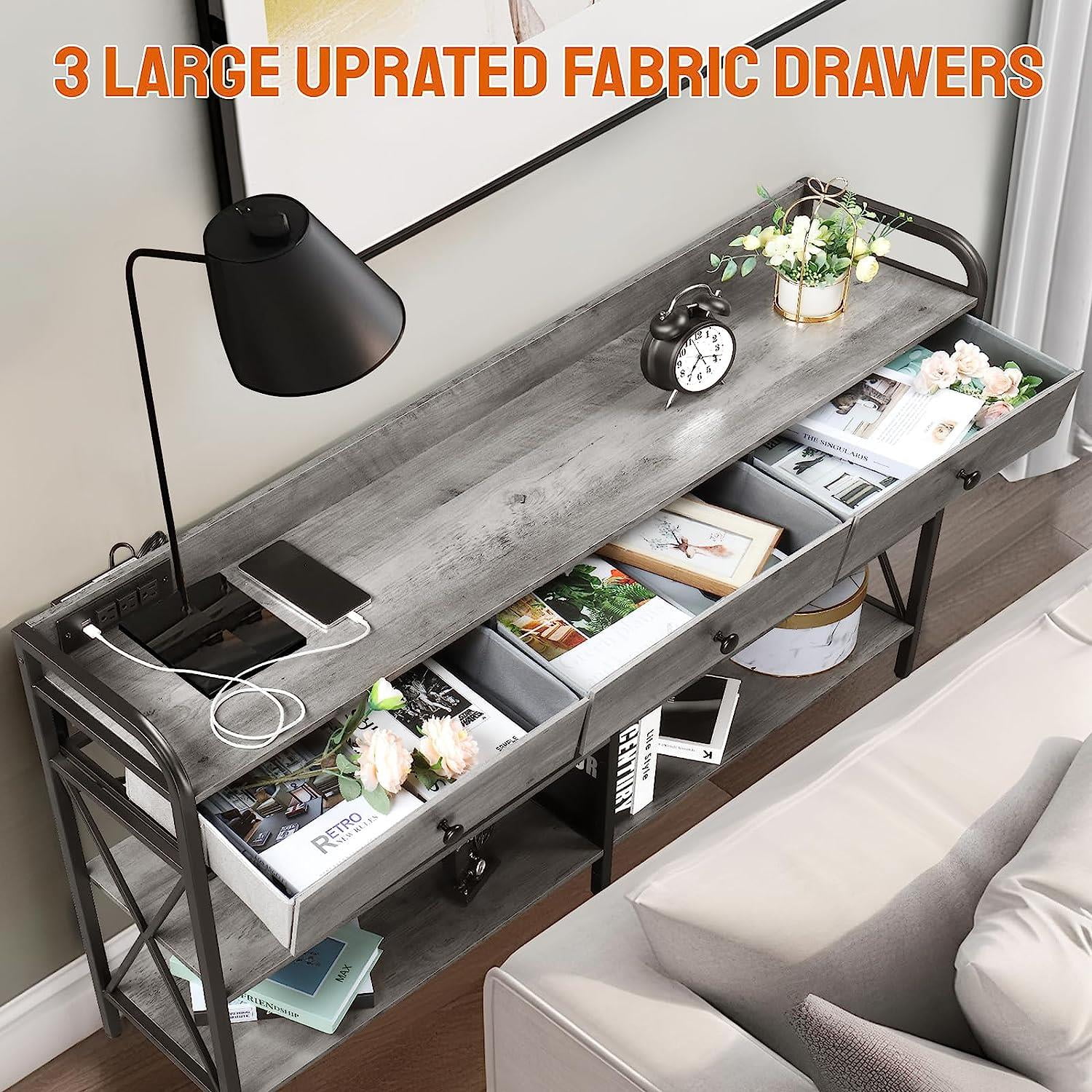 "Zimtown 55"" Industrial Console Table with Power Outlet and USB Ports, Gray, Suitable for Living" - Image 9