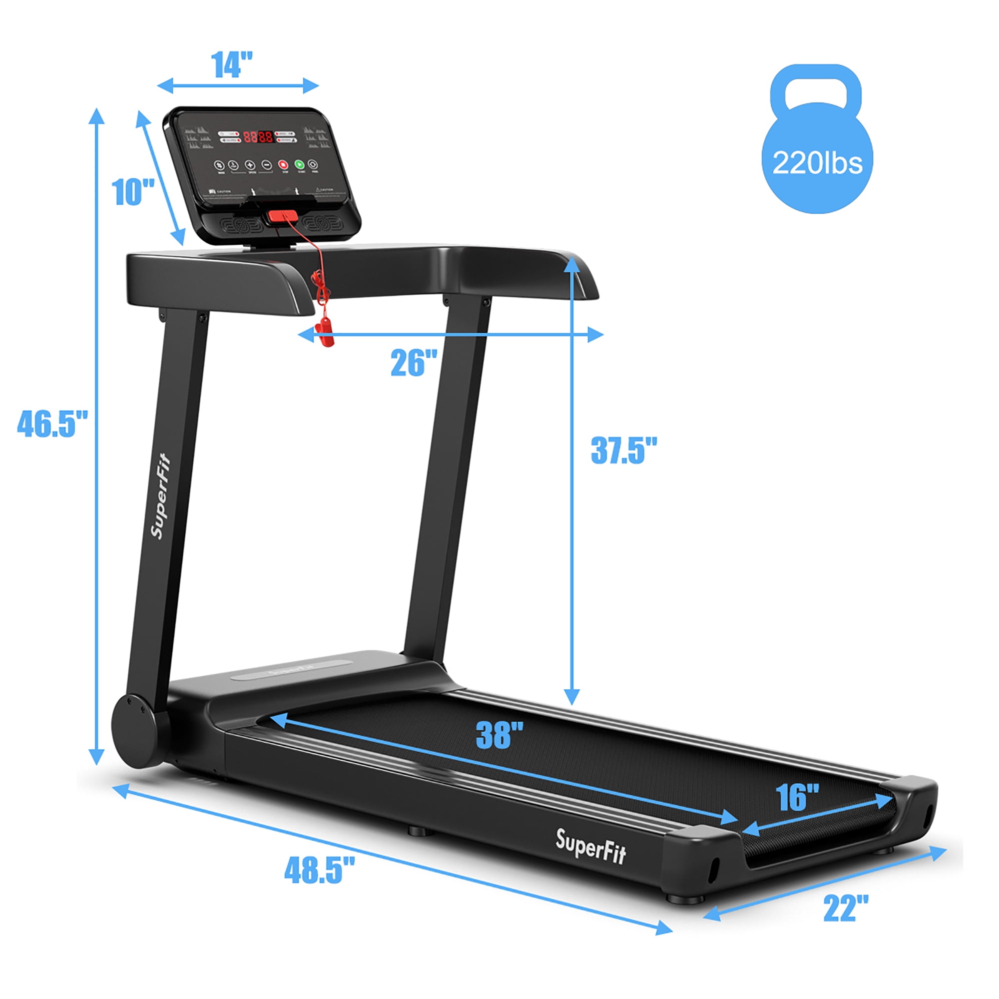 SuperFit 2.25HP Electric Treadmill Running Machine w/App Control for Home Office - Image 9