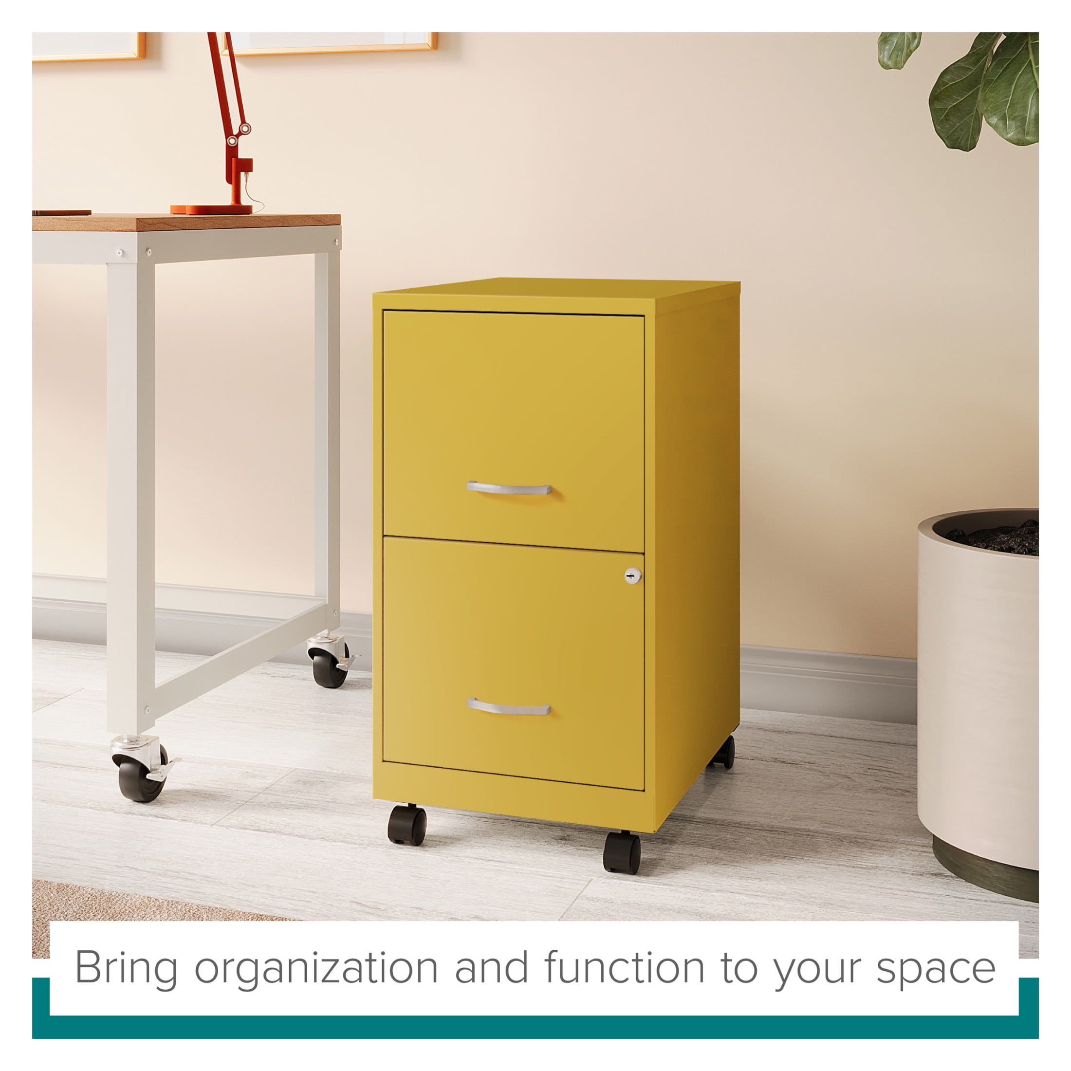 Space Solutions 18" Deep 2 Drawer Mobile Letter Width Vertical File Cabinet, Yellow - Image 3