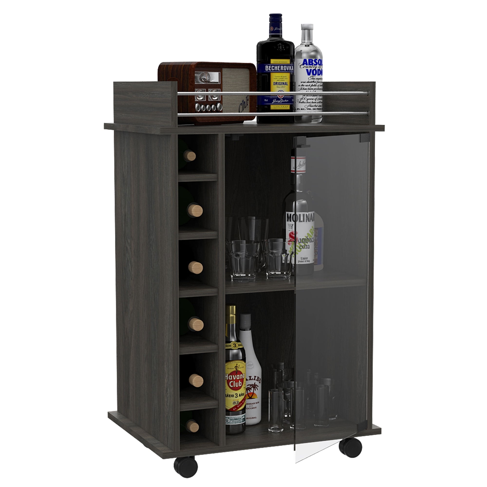 TUHOME Dukat Kitchen Bar Cart with Glass Door, Espresso - Image 9