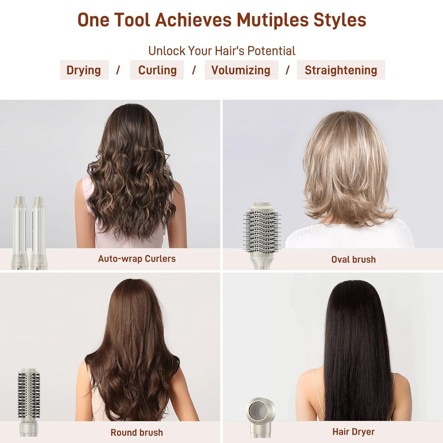 RACCOMB 5-in-1 Hot Air Styler, Hair Dryer & Styler with Negative Ion Technology, Frizz-Free Hair Styler Tool for Curling, Volumizing, Smoothing, No Heat Damage - Image 5