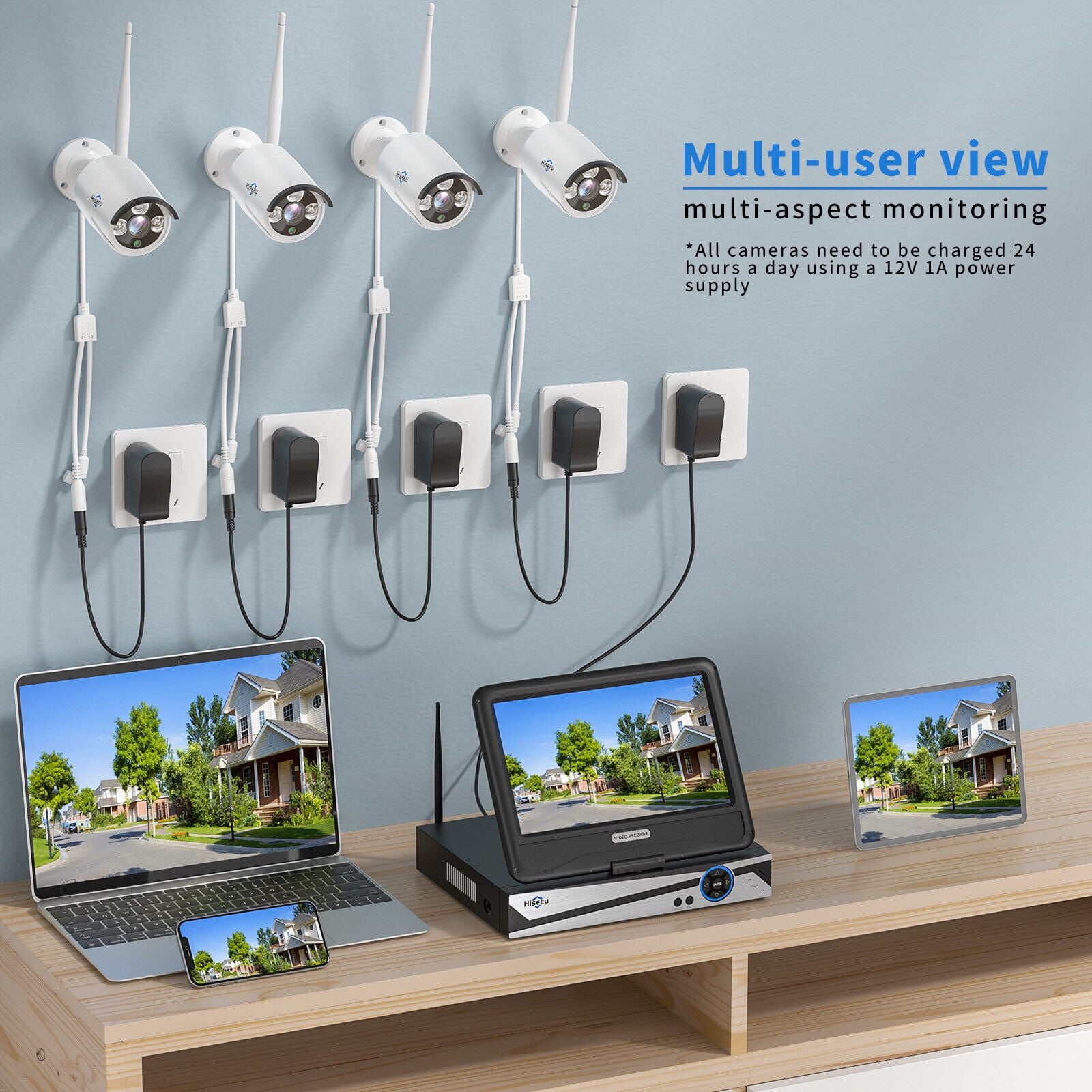 Hiseeu Security Camera System with 10.1'' Monitor 10CH 1TB Hard Drive NVR, Wireless Wifi Cameras for Recording and Remote View, Home Security Camera System - Image 5