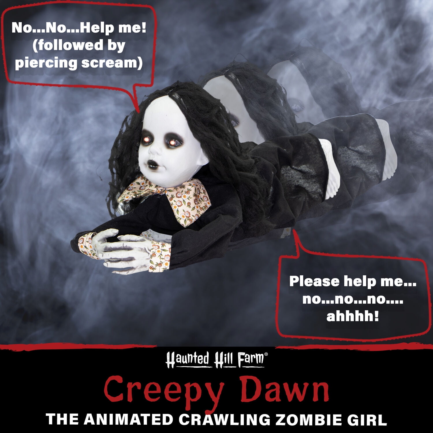Haunted Hill Farm Animatronic Crawling Demon Girl Indoor/Covered Outdoor Halloween Decoration, HHGIRL-3FLSA - Image 3