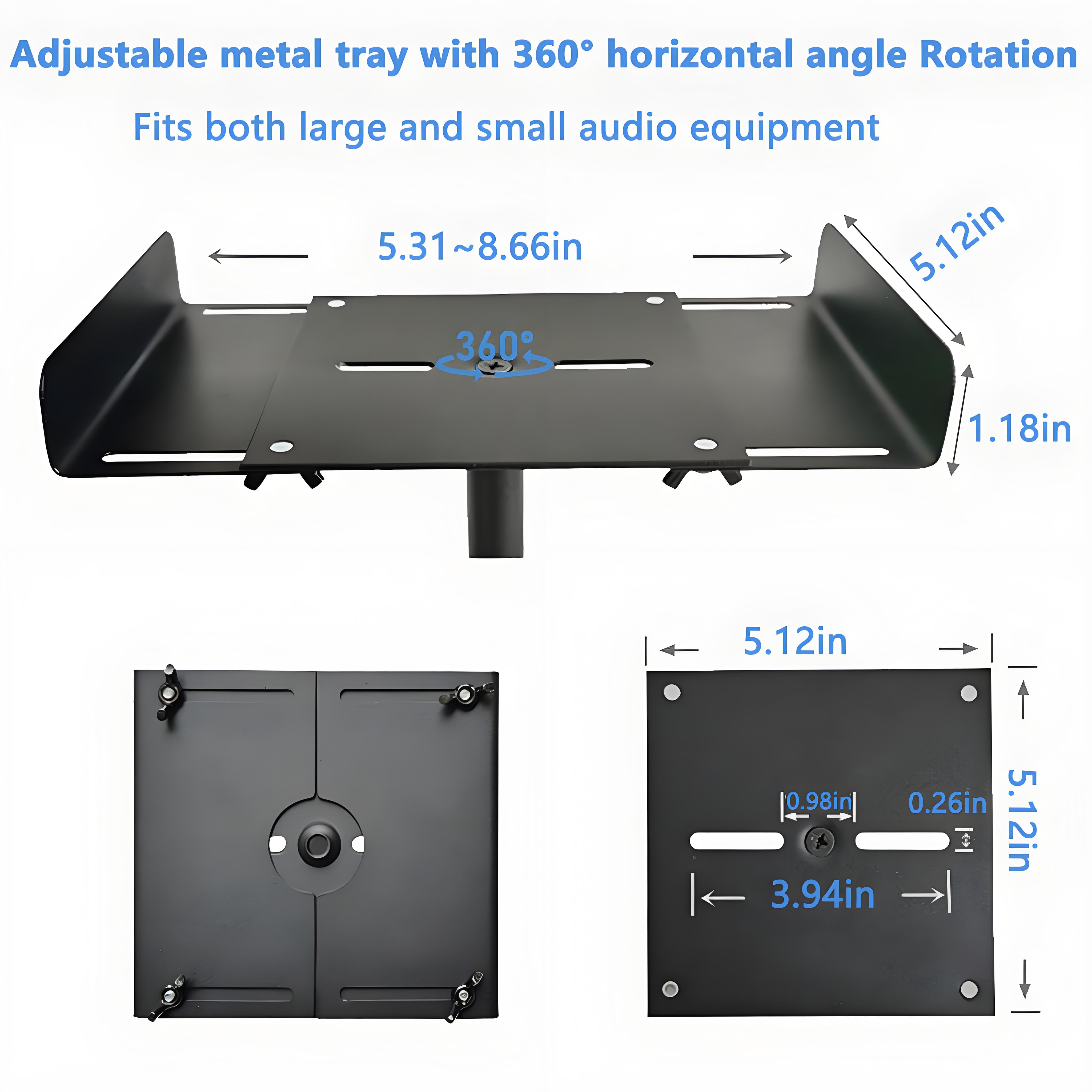 Ymokee 2-Pack Metal Speaker Stands, 29.5" - 57" Height-Adjustable Speaker Floor Stands with 360° Rotating Tray and Non-Slip Pads - Image 3
