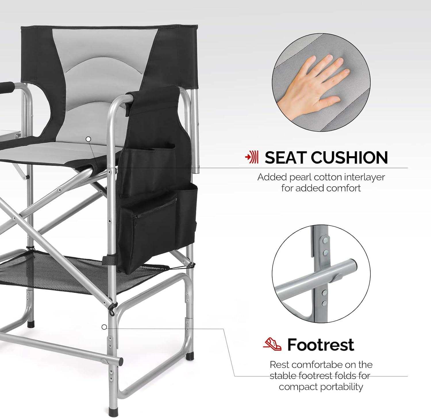 UBesGoo 26" Tall Directors Camping Chair Folding with Side Table,Portable Makeup Artist Bar Height - Image 5