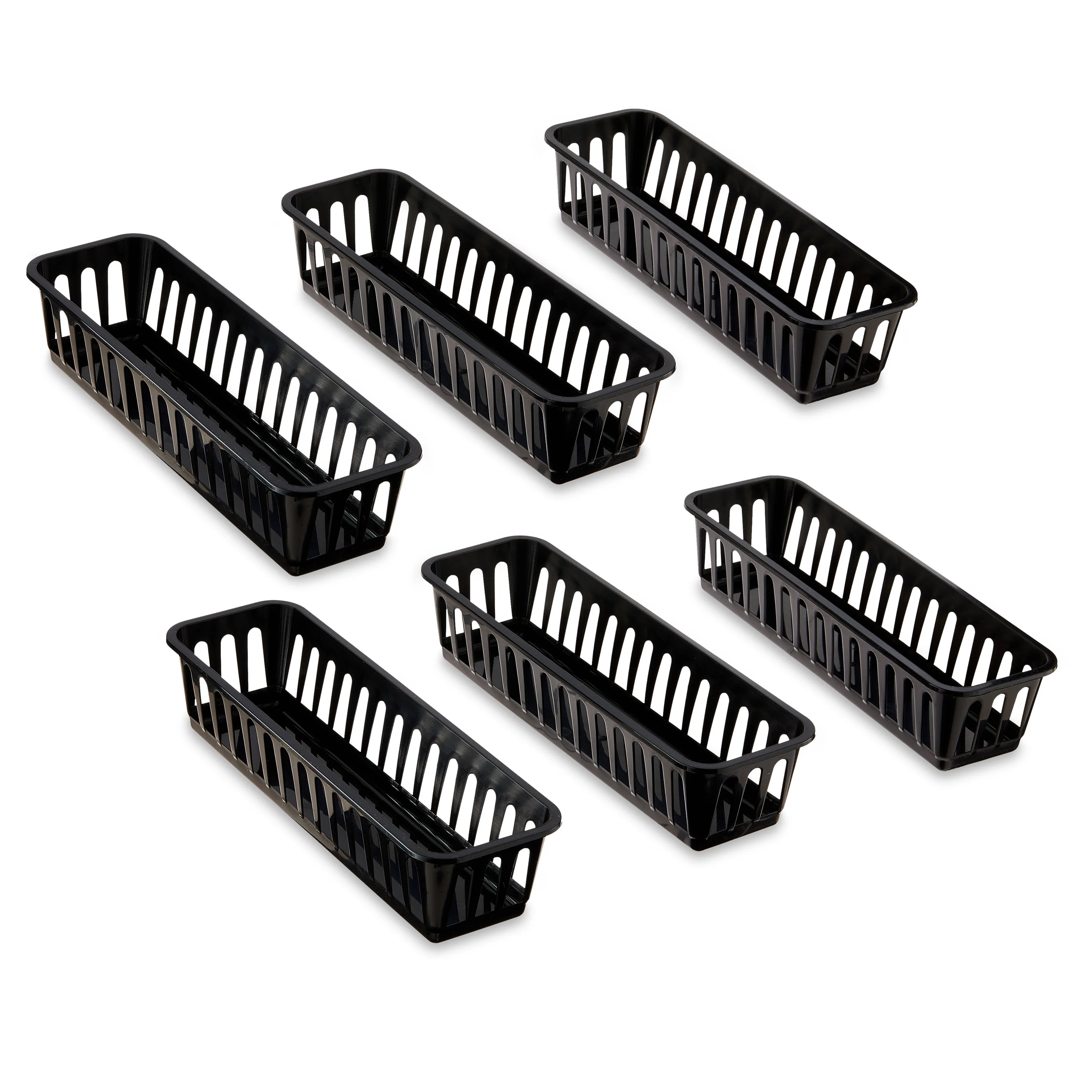 Pen+Gear Plastic Pencil Tray, Desktop Organizer, Black, Set of 6, 6-Pack, New - Image 3