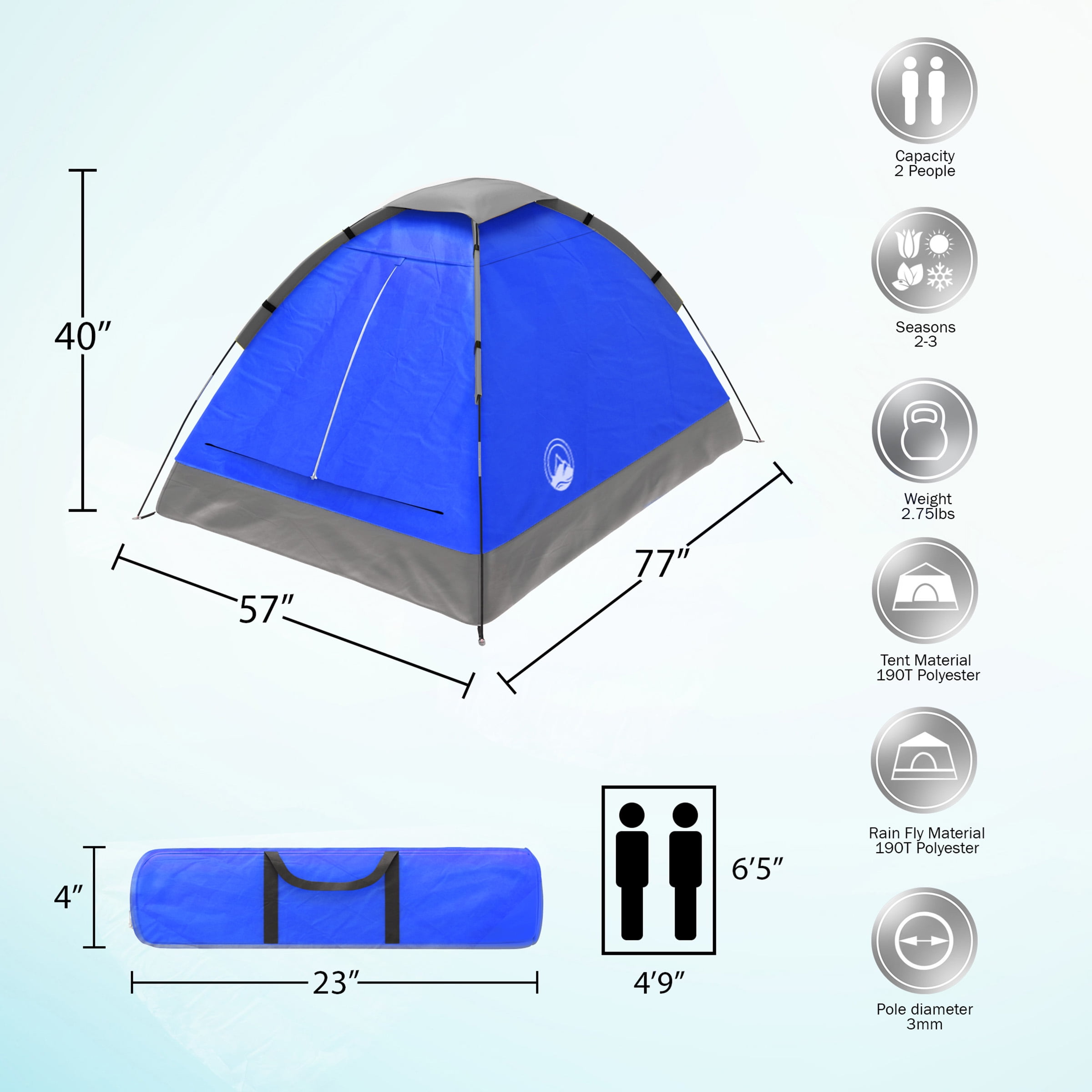 2-Person Camping Tent - Includes Rain Fly and Carrying Bag - by Wakeman Outdoors (Blue) - Image 7
