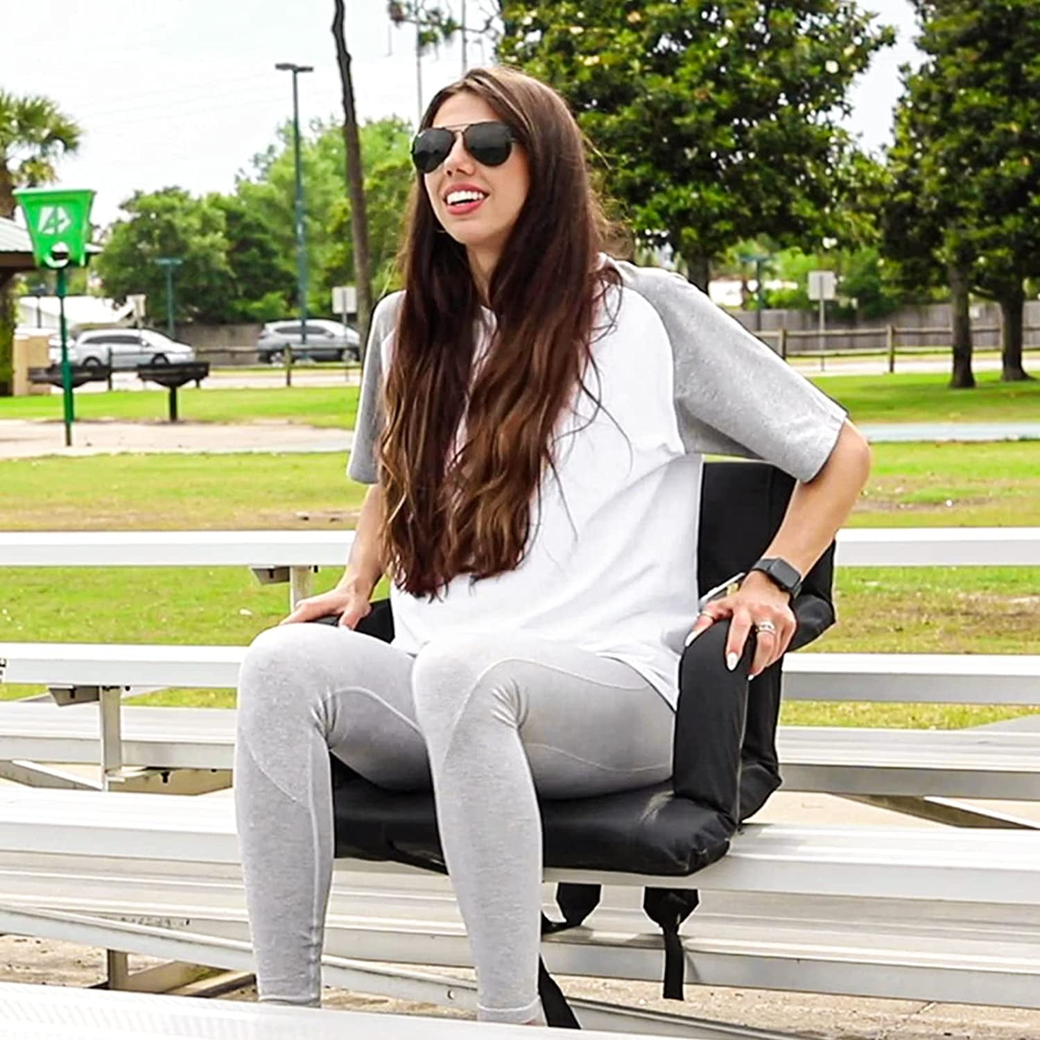 NALONE Folding Stadium Seat 25 inch Wide Stadium Chairs for Bleachers Portable with Back Supports Thick Padded Cushion Armrests Reclining - Image 6