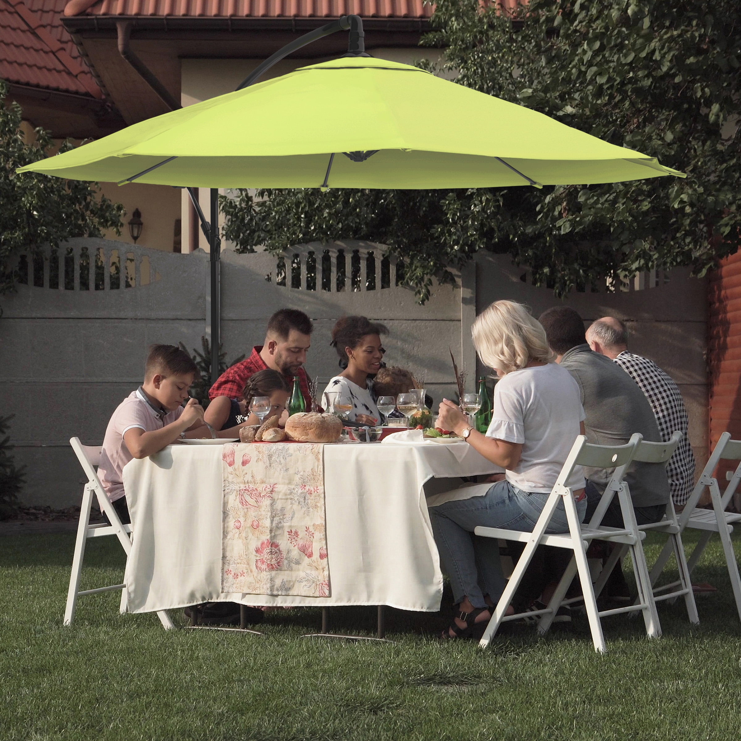 Pure Garden 10-Foot Offset Patio Umbrella with Crank and Base (Lime Green) - Image 3