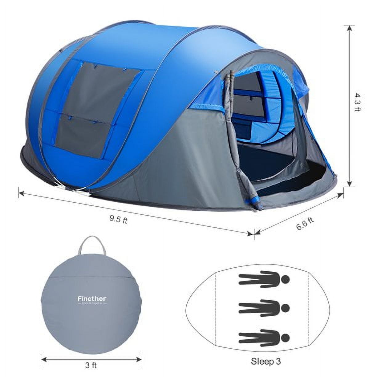 4 Person Pop Up Tents for Camping, CoPedvic Waterproof Instant Family Tents Upgraded Large Size with 2 Doors, Blue - Image 4