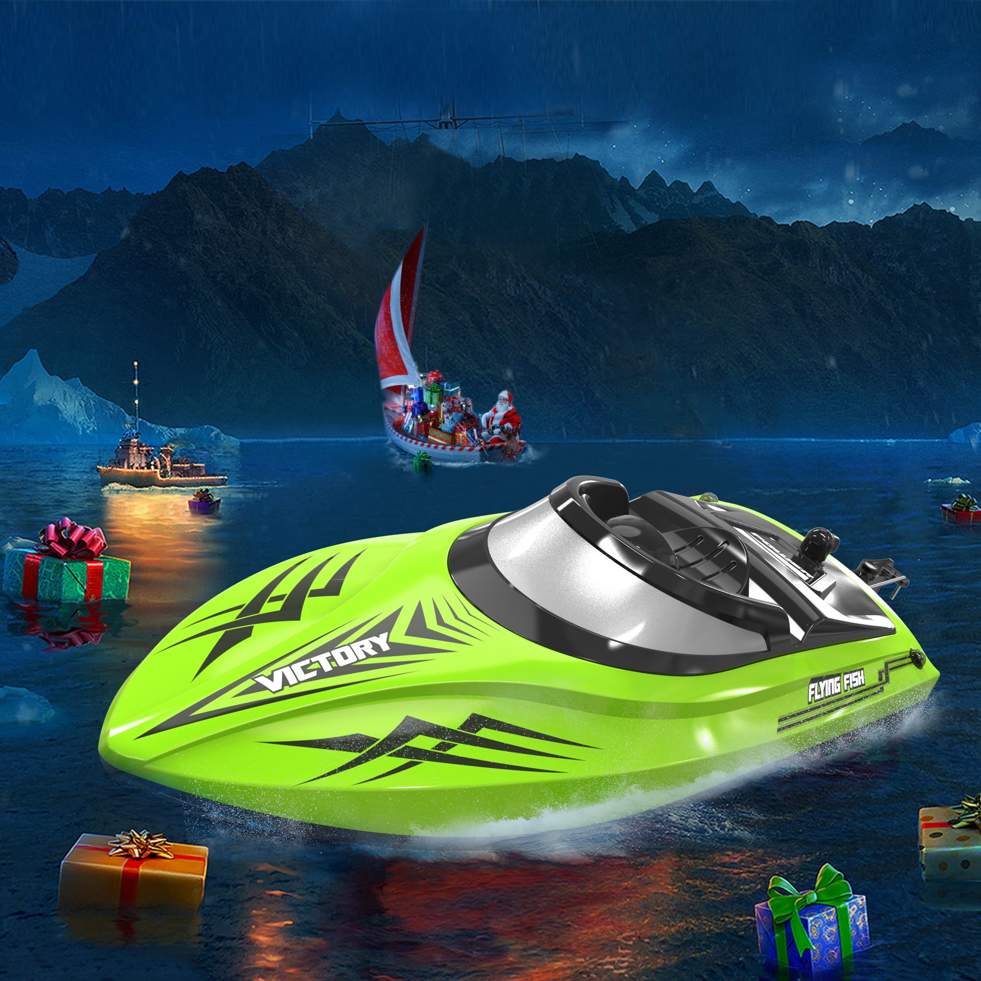 RC Boat-2.4GHZ Remote Control Boat with LED Lights and Alarm,With 3 Batteries 60+Min,High Speed RC Racing Boats for Lakes,Pool Toys for Kids & Adults,Green - Image 7