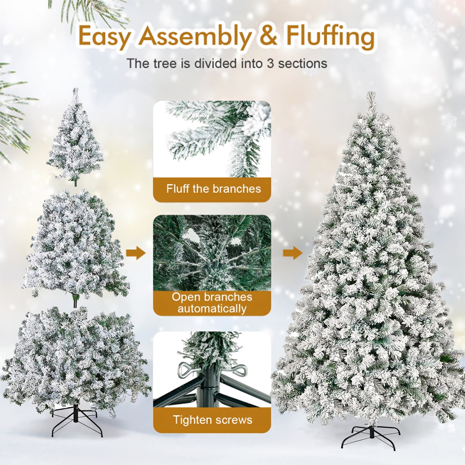 SUGIFT 6ft Snow Flocked Christmas Tree Unlit Holiday Decor - Image 8