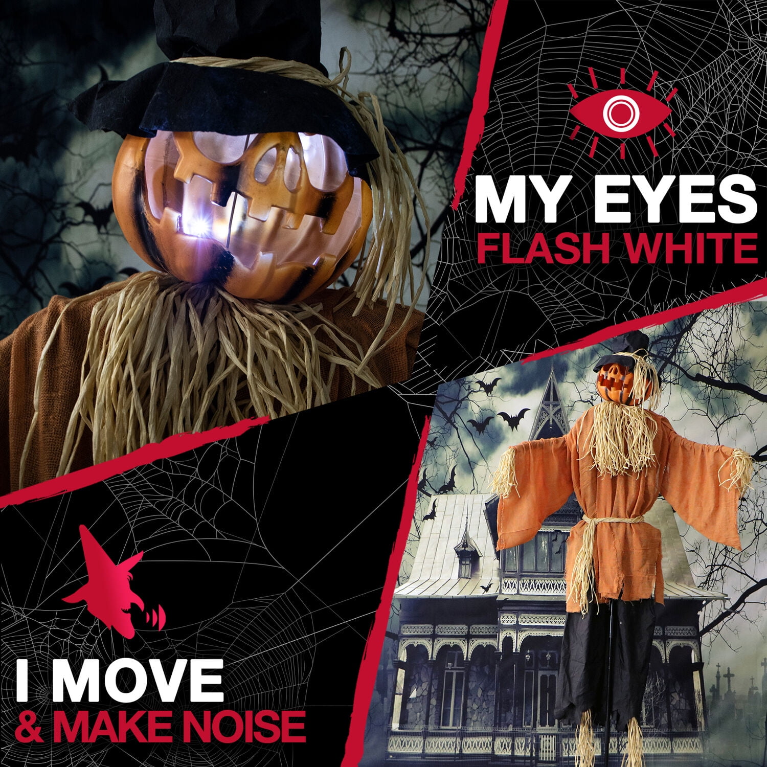 Haunted Hill Farm 6 ft Animatronic Pumpkin Scarecrow Indoor/Covered Outdoor Halloween Decoration, HHPUM-1FLSA - Image 4