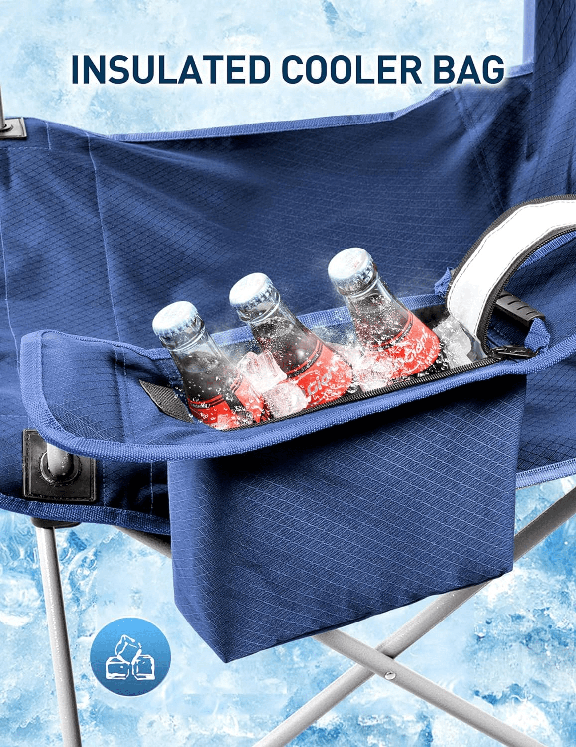Camping Chairs with Cooler Pouch, Foldable Beach Chair with Canopy Shade for Camping, Sports, Beach, Fishing, Lying, Hiking, Cup Holder & Side Pocket, Support 330 LBS - Blue - Image 5